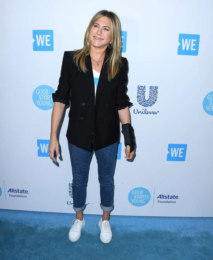INGLEWOOD, CA - APRIL 19: Jennifer Aniston arrives at the WE Day California To Celebrate Young People Changing The World at The Forum on April 19, 2018 in Inglewood, California. (Photo by Steve Granitz/WireImage)