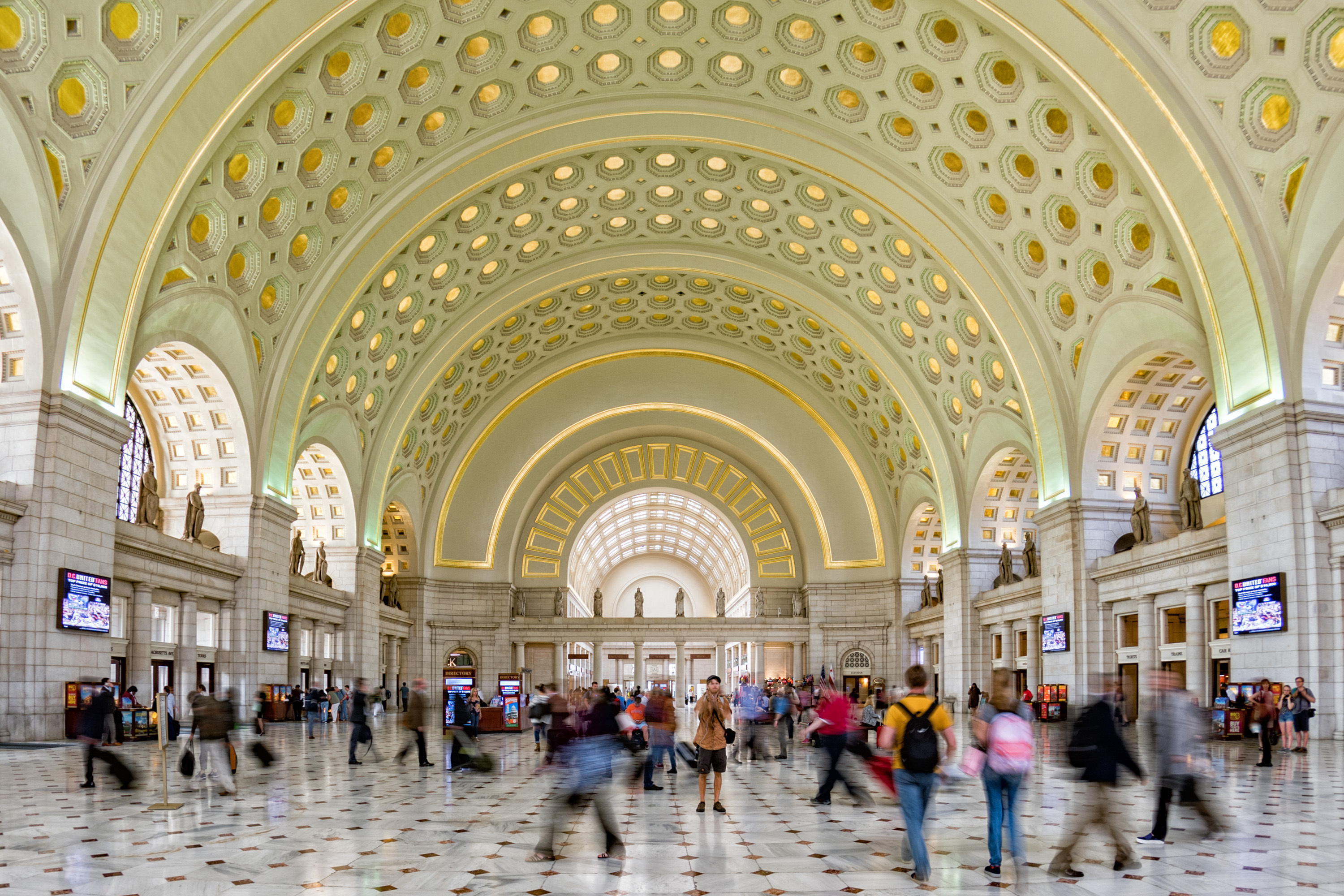 Slide 3 of 29: WASHINGTON, USA - APRIL 27 2017 - washington union station internal view. Train station renewed is one of the most traffic train station in Maryland; Shutterstock ID 687179239; Purchase Order: -