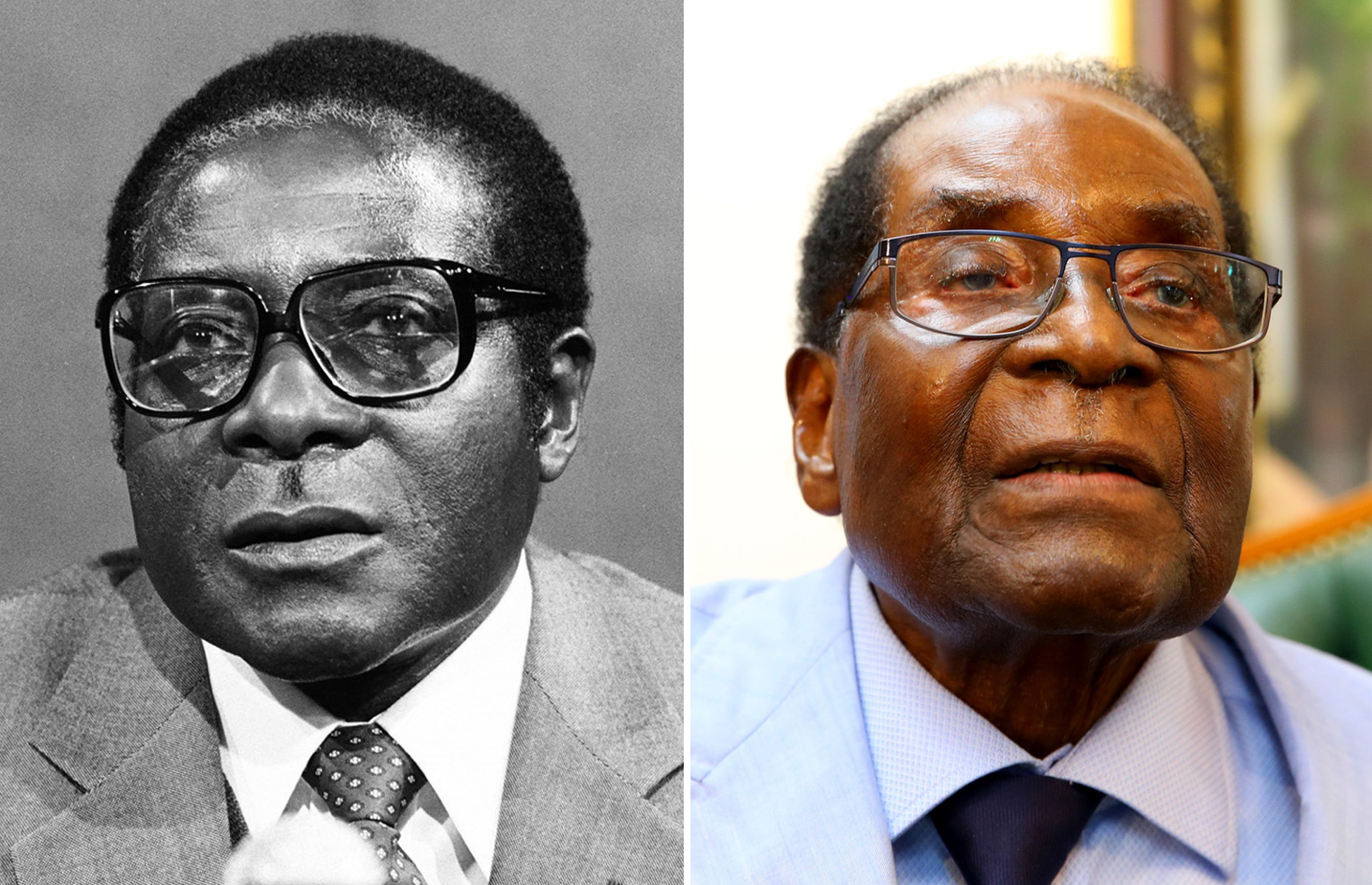 Slide 26 of 68: MEET THE PRESS -- Pictured: (l-r) Prime Minister of Zimbabwe Robert Mugabe on August 24, 1980; Former Zimbabwean President first interview after the coup, Harare, Zimbabwe - 15 Mar 2018