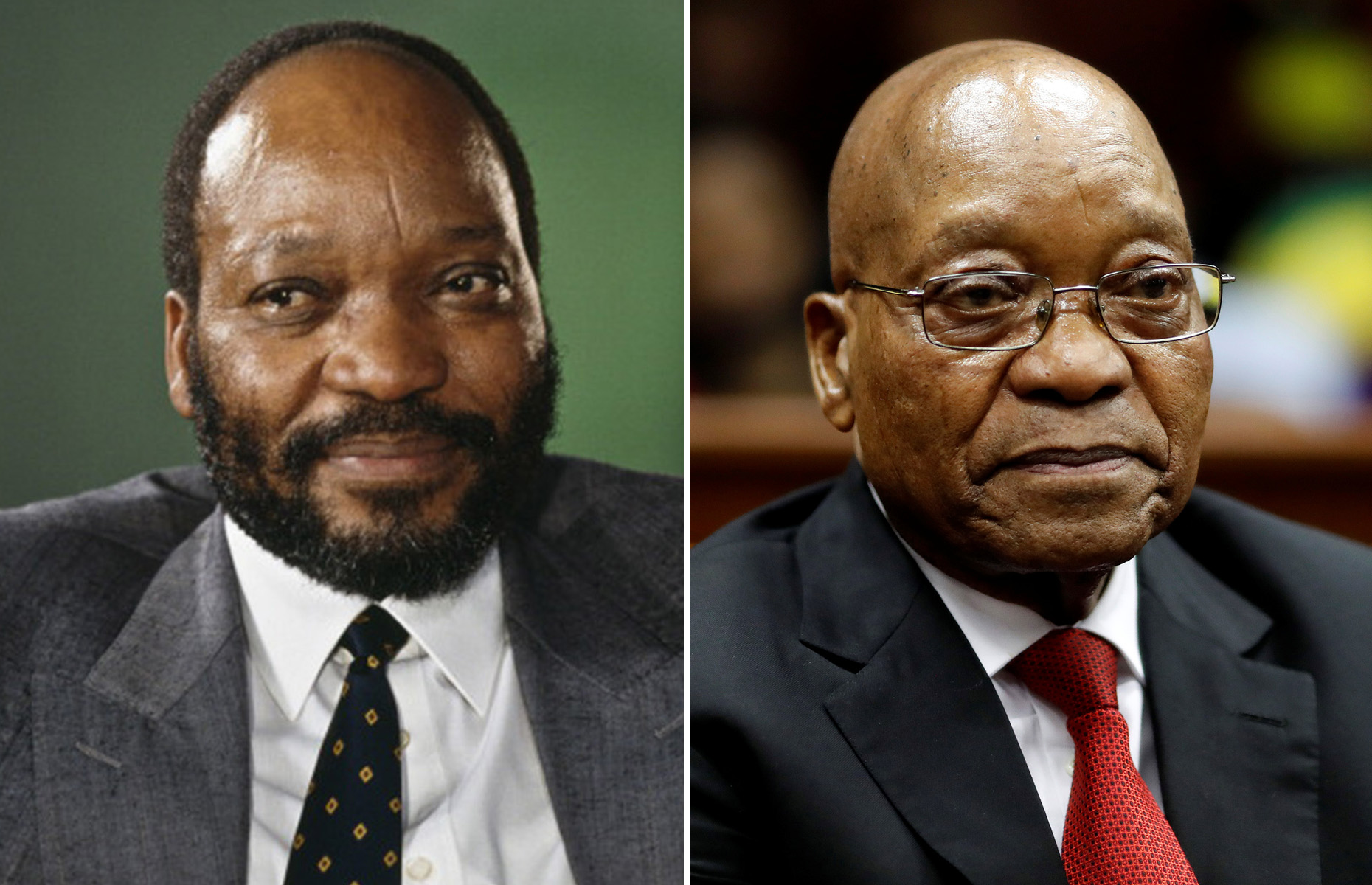 Slide 13 of 68: South African politician Jacob Zuma, a former inmate of the prison on Robben Island, off the coast of Cape Town, South Africa, 1993; Former South African president Jacob Zuma appears at the KwaZulu-Natal High Court in Durban, South Africa April 6, 2018. Nic Bothma/Pool via Reuters