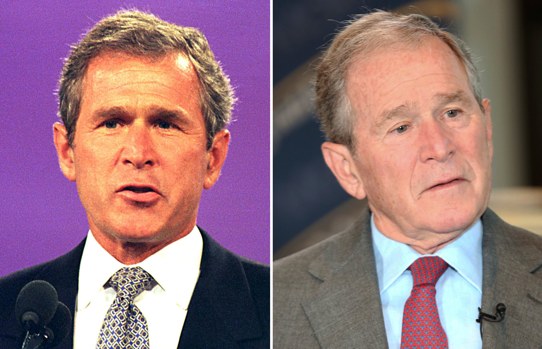 Slide 31 of 68: GEORGE W BUSH AT THE RUPUBLICAN PARTY CONVENTION, AMERICA - 1996; Former President George W. Bush is interviewed by host Maria Bartiromo on the "Mornings with Maria Bartiromo" program on the Fox Business Network at the George W. Bush Presidential Library, Wednesday, April 18, 2018, in Dallas. (AP Photo/Brandon Wade)