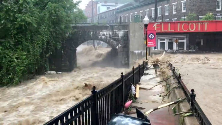 Slide 15 of 27: Flooding is seen in Ellicott City, Maryland, U.S. May 27, 2018, in this still image from video from social media.