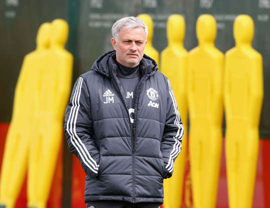 Slide 1 of 33: MANCHESTER, ENGLAND - APRIL 28: (EXCLUSIVE COVERAGE) Manager Jose Mourinho of Manchester United in action during a first team training session at Aon Training Complex on April 28, 2018 in Manchester, England. (Photo by Matthew Peters/Man Utd via Getty Images)