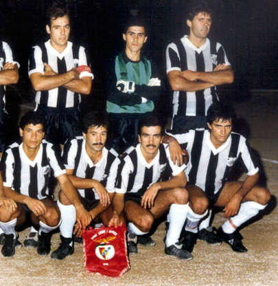 Slide 2 of 33: Jose Mourinho (front right), when he played for local Setubal team UFCI against Benfica in 1987