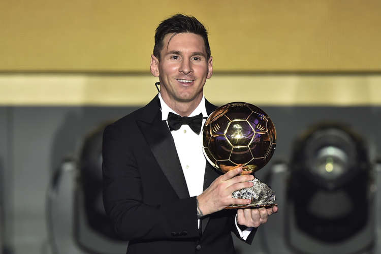 Slide 1 of 21: FIFA Ballon d'Or, Zurich, Switzerland - 11 Jan 2016 Lionel Messi receives the FIFA Ballon d'Or 2015