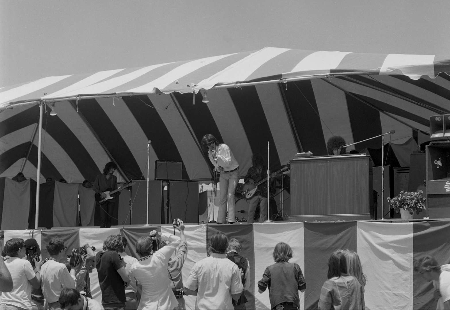 Summer 1968 - Earl Leaf/ Michael Ochs Archives/Getty Images Slide 13 of 45: COSTA MESA - AUGUST 3: Rock and Roll band Steppenwolf (L-R Michael Monarch, John Kay, Rushton Moreve and Goldy McJohn) perform at the Newport Pop Festival on August 3, 1968 in Costa Mesa, California.