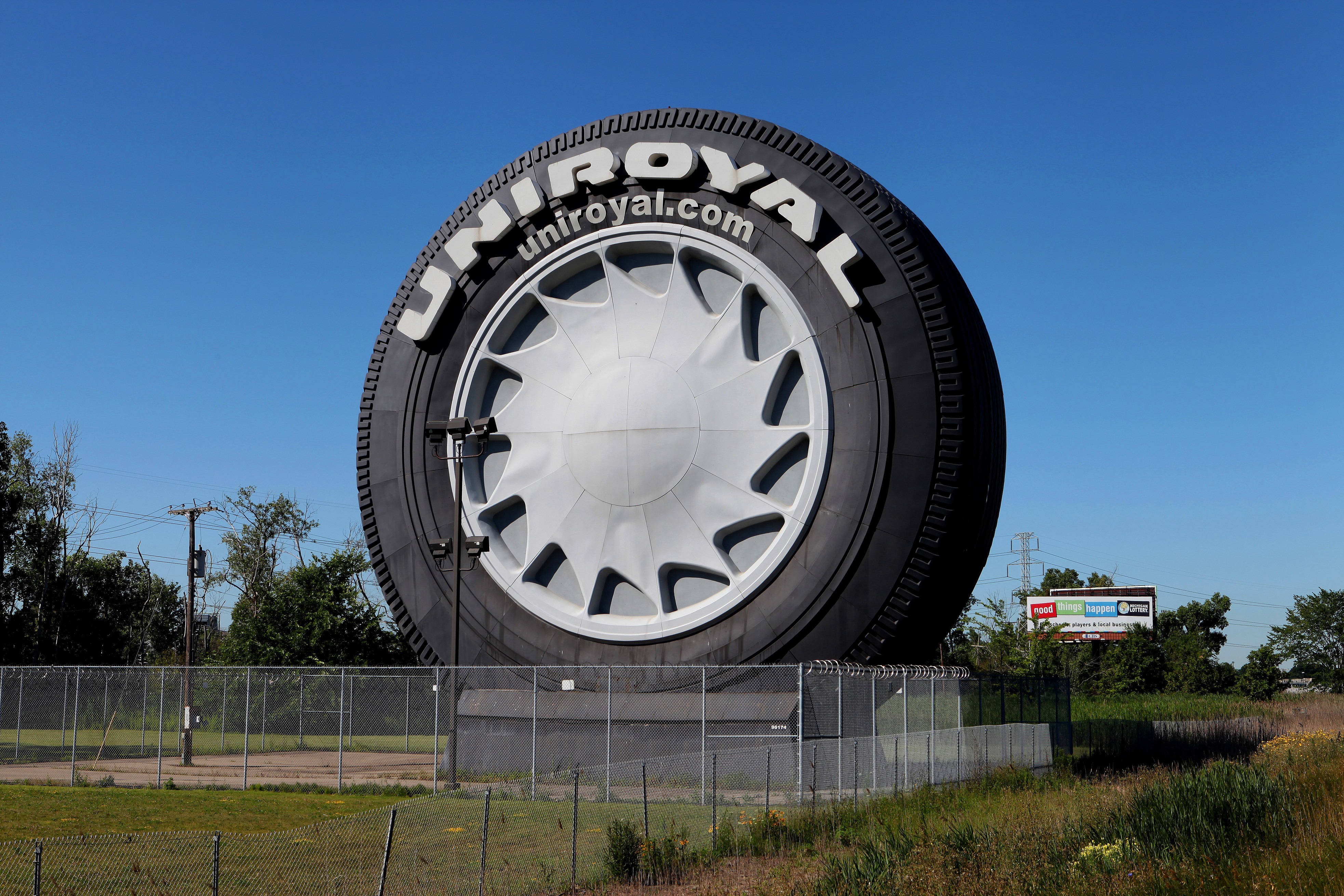 Slide 2 of 19: ALLEN PARK, MI - JULY 17:  A giant Uniroyal Tire from the 1965 World's Fair sits along Interstate 94 on July 17, 2014 in Allen Park, Michigan. (Photo By Raymond Boyd/Getty Images)
