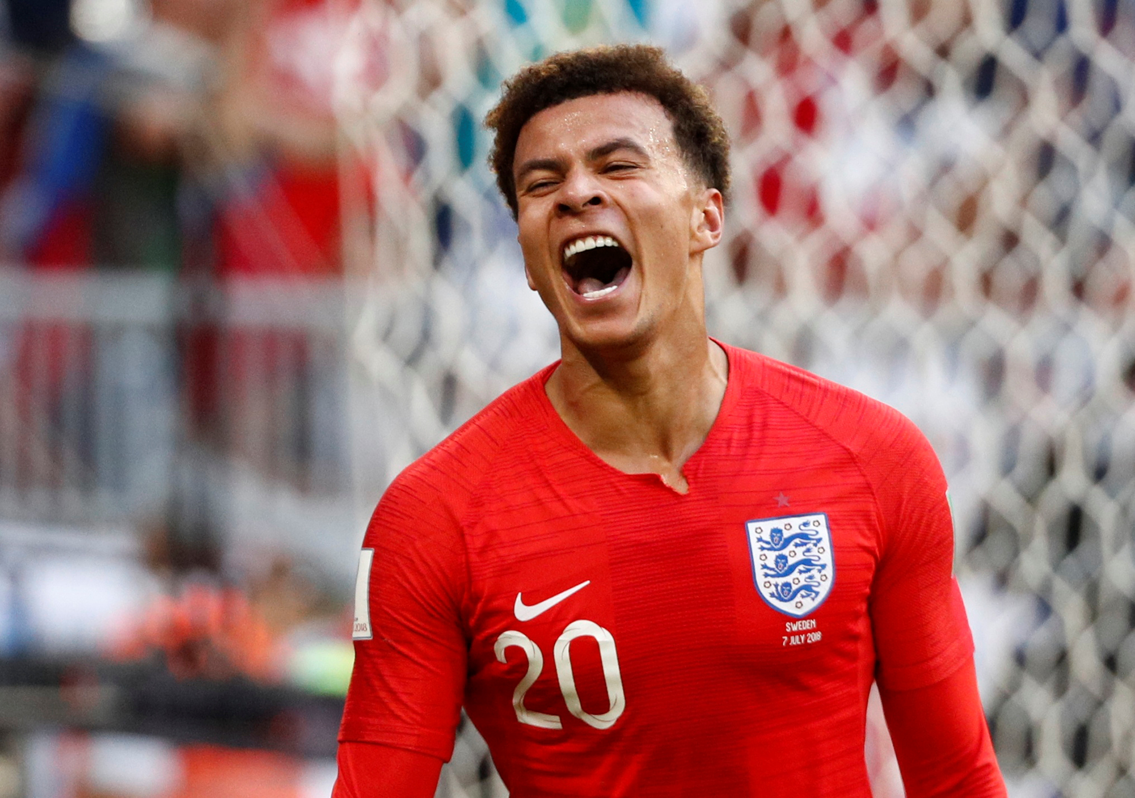 Soccer Football - World Cup - Quarter Final - Sweden vs England - Samara Arena, Samara, Russia - July 7, 2018  England's Dele Alli celebrates scoring their second goal   REUTERS/Max Rossi