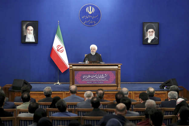 Slide 1 of 48: Iran's President Hassan Rouhani gives a press conference in Tehran, Iran, Sunday, Feb. 16, 2020. Rouhani said Sunday  that he doesn't believe the U.S. will pursue war with his country, because it will harm President Donald Trump's 2020 reelection bid. Tensions have been escalating steadily since Trump pulled the U.S. out of Tehran’s 2015 nuclear deal with world powers, and reimposed crippling sanctions on Iran. (AP Photo/Ebrahim Noroozi)