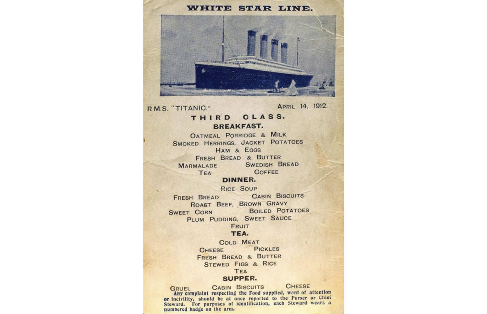 The first and last meals eaten by Titanic passengers in every class
