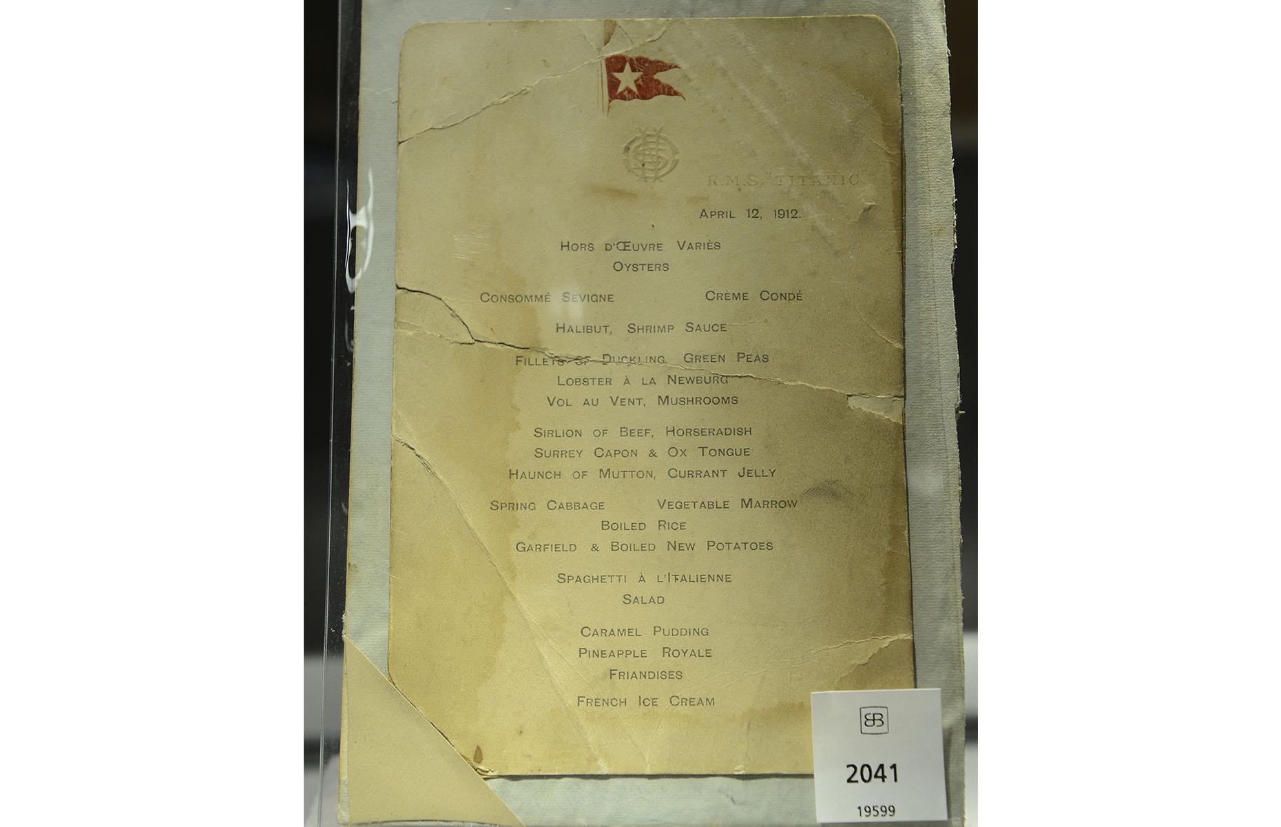 People remain in awe of the Titanic, especially its glamor and opulence, so when a first-class menu of the first lunch aboard the ship went up for auction in 2018 it fetched $131,097 (£100k). Dated 12 April, 1912, it belonged to Second Officer Charles Lightoller. In 2012 the last lunch menu sold for $99,670 (£76k). Pictured is a first-class menu on display at Bonhams auction house, New York, 2012.