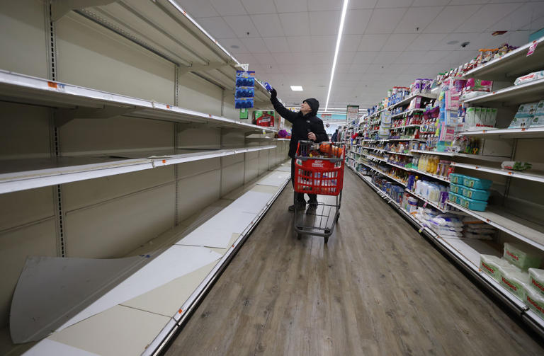 MERRICK, NEW YORK,  - MARCH 17:  As the coronavirus continues to spread across the United States, stores like Best Market had problems keeping up with the high demand for paper goods leading to empty shelves on March 17, 2020 in Merrick, New York. The World Health Organization declared coronavirus (COVID-19) a global pandemic on March 11th.  (Photo by