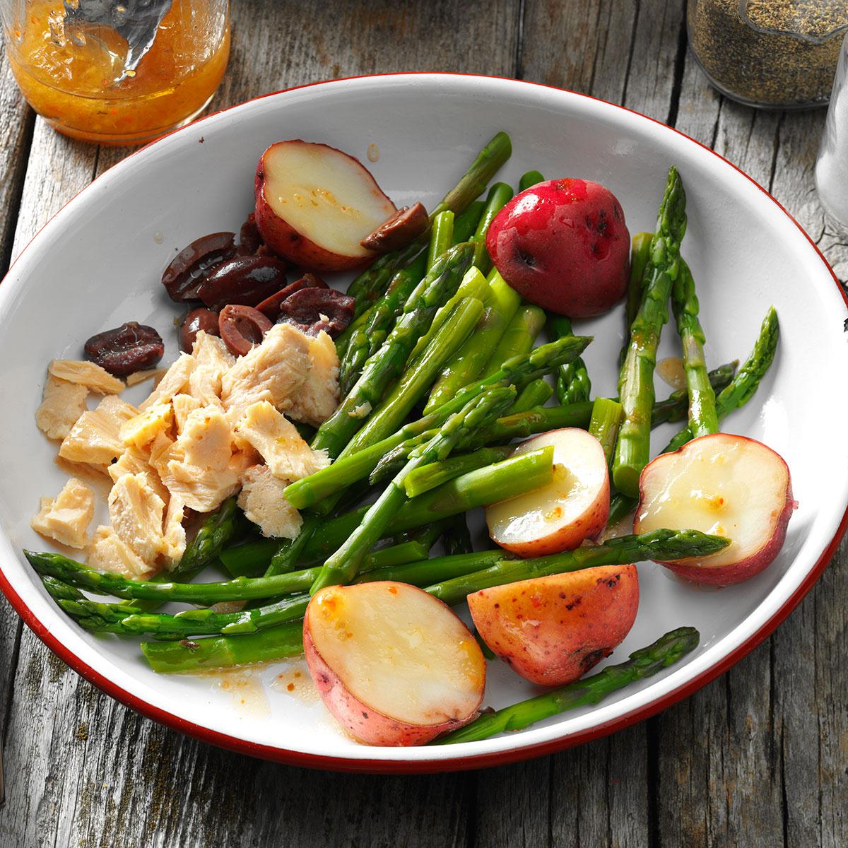I’ve used this Nicoise as an appetizer or a main-dish salad, and it’s a winner every time I put it on the table. Here’s to a colorful, do-ahead sure thing. —Jan Meyer, St. Paul, Minnesota <a href="https://www.tasteofhome.com/recipes/asparagus-nicoise-salad/">Get Recipe</a>