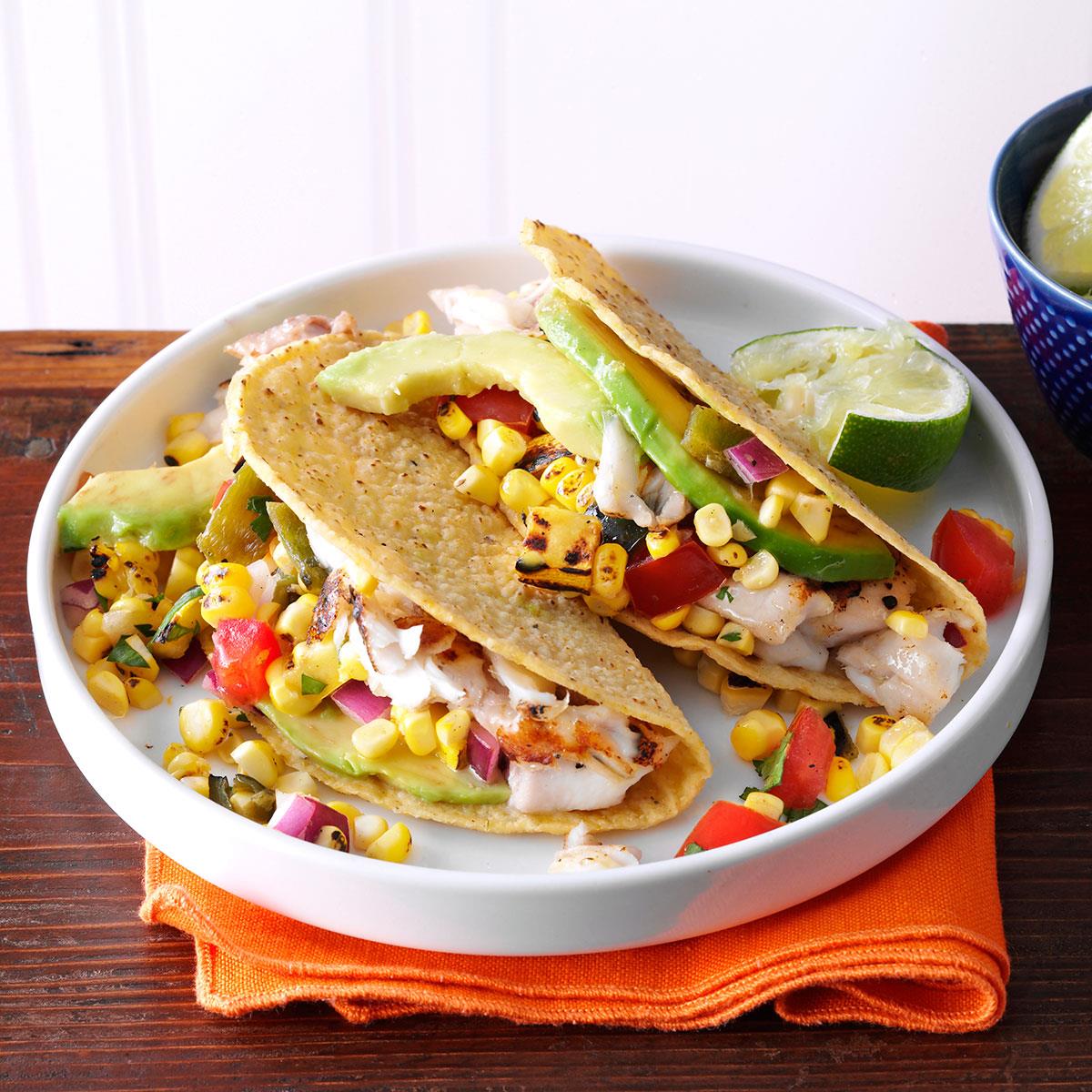 I like to serve fish tacos with quinoa and black beans for a complete and satisfying meal. If you’ve got them, add colorful summer toppings like bright peppers, green onions or purple carrots. —Camille Parker, Chicago, Illinois <a href="https://www.tasteofhome.com/recipes/summer-garden-fish-tacos/">Get Recipe</a>