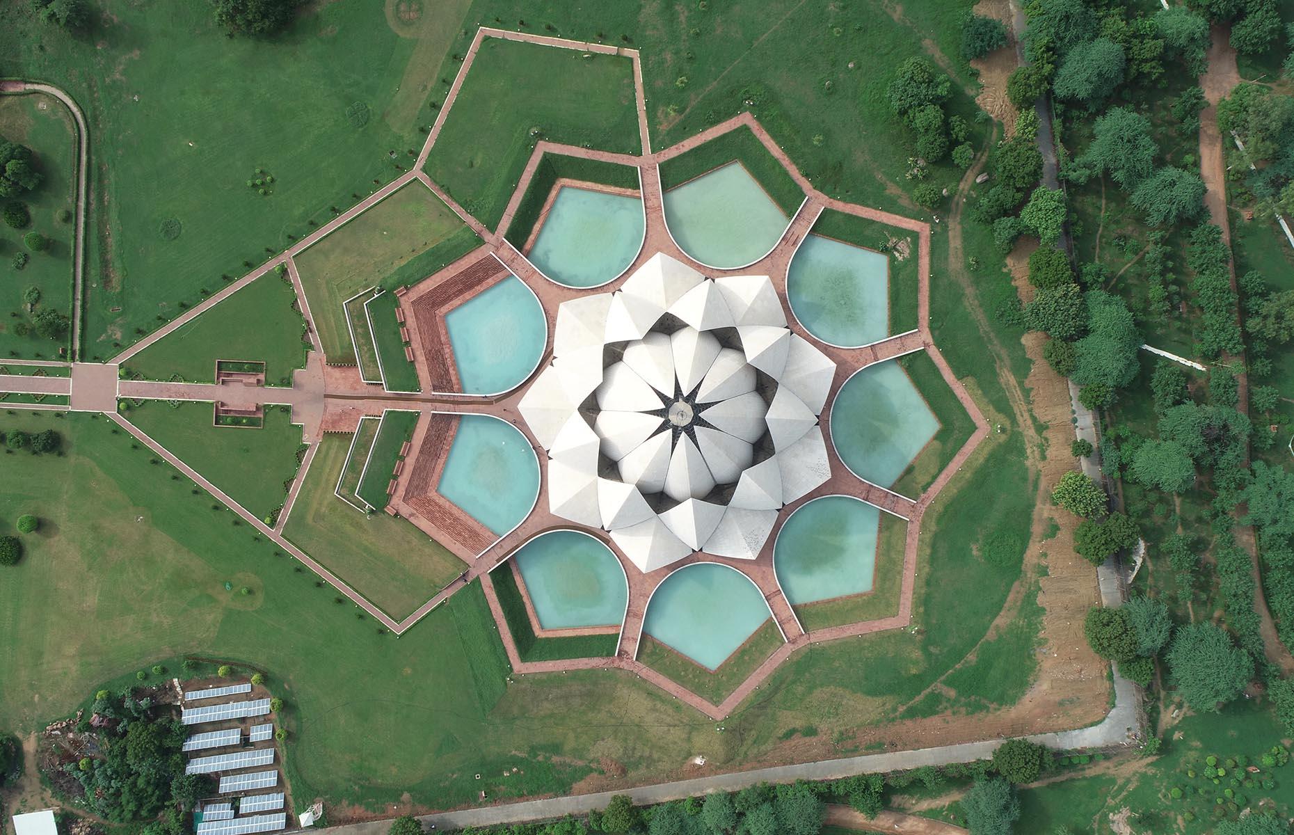 This temple, shaped like a lotus flower, is located in the second most populous country in the world.