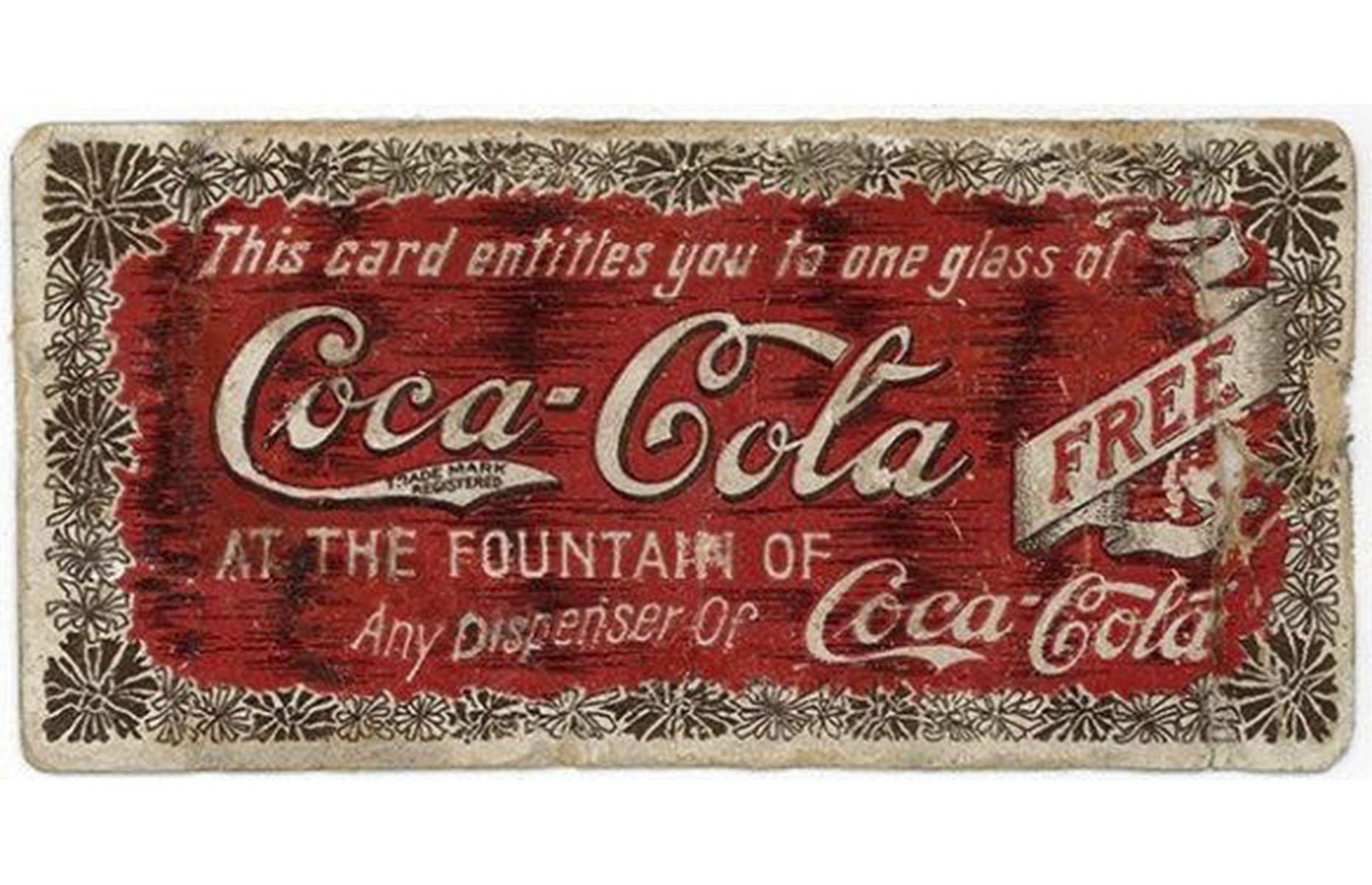 One of John Pemberton’s earliest marketing efforts was to gift coupons for free samples of Coca-Cola to the Atlantic elite. When Candler took over, sampling was taken up a notch and by the 1890s, Coca-Cola was handing out ‘complimentary tickets’ (pictured) to redeem at soda fountains. Between 1886 and 1913, one in nine Americans received a free sample of Coca-Cola.