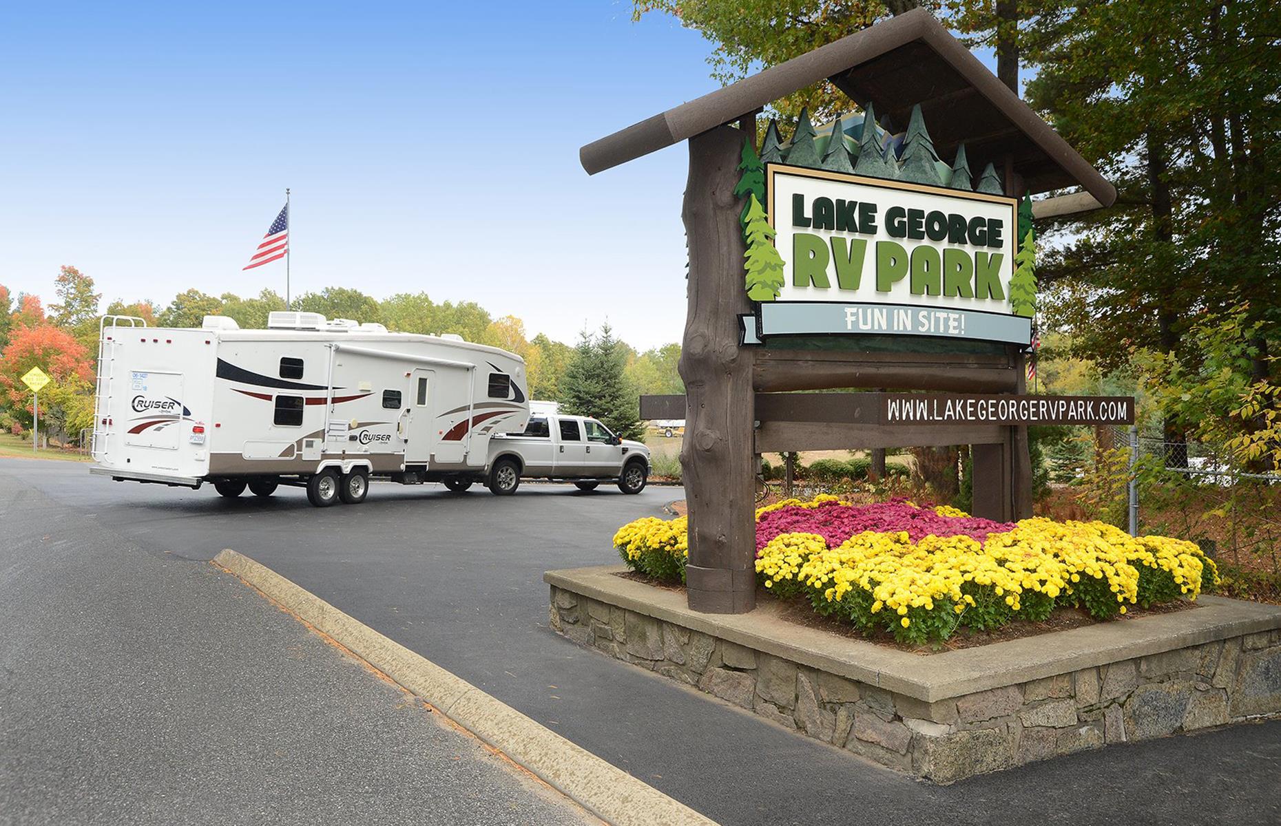 <p><a href="http://www.lakegeorgervpark.com/">Lake George</a>'s 120 acres are all about fun. Family-owned and operated by a clan of keen campers, the park is dotted with swimming pools and there's also a mini water park, Cascade Cove, right on site (<a href="https://www.lakegeorgervpark.com/guest-guide/schedule/">all are currently open</a>). The park's own well-kept biking and hiking trails ribbon out into the wider Lake George area, and the stunning French Mountain trail is a crowd-pleaser. Among the 400 scenic RV sites, there are back-in and pull-through options available, all with full hook-up. Check <a href="https://www.lakegeorgervpark.com/covid-19-cancellations/">here</a> for a list of amenities and events currently canceled due to COVID-19.</p>