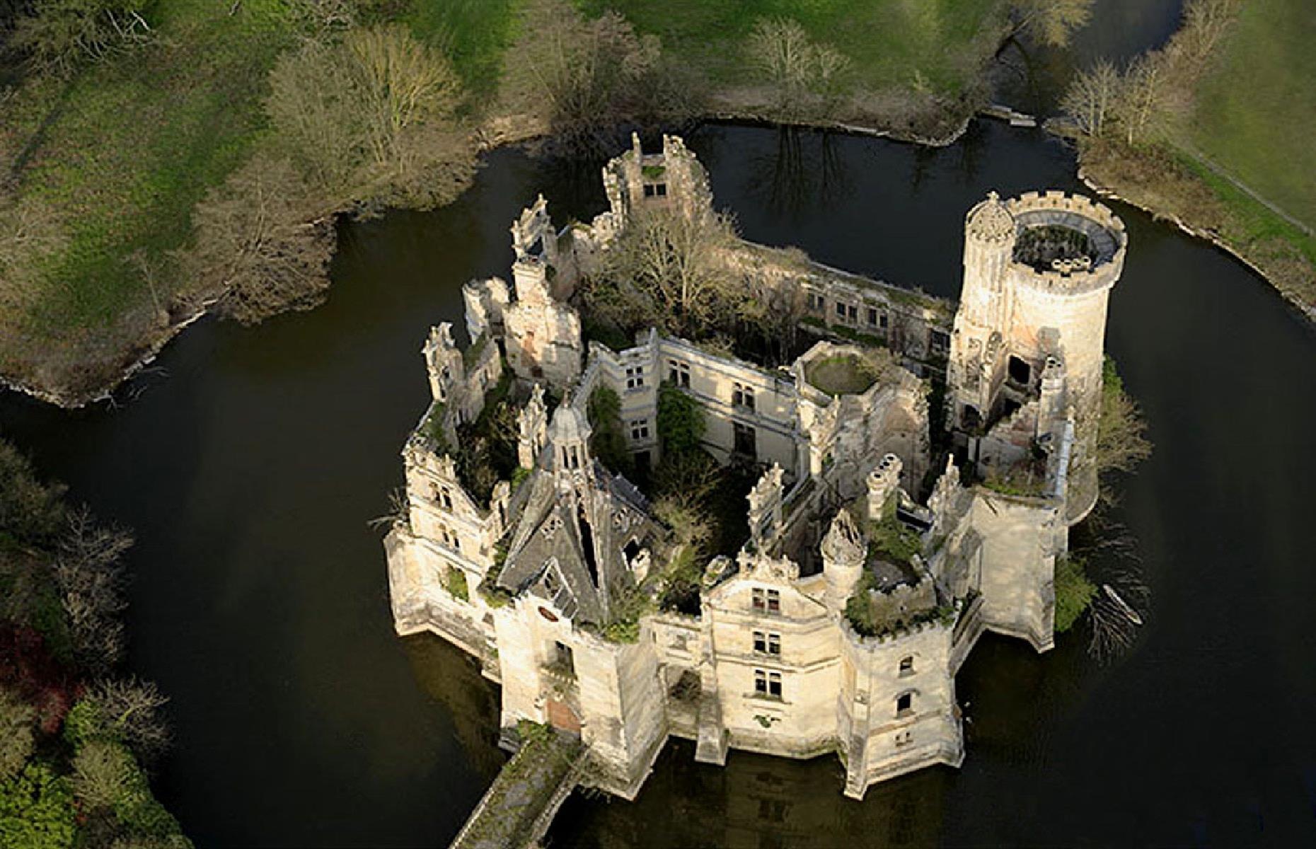 Slide 23 of 29: However, there's a happy ending for this exquisite château. In 2017, it was saved from demolition by the generosity of strangers. More than 7,400 people donated to a crowdfunding campaign to rescue the beautiful structure. Maybe one day it will be restored to its former glory.