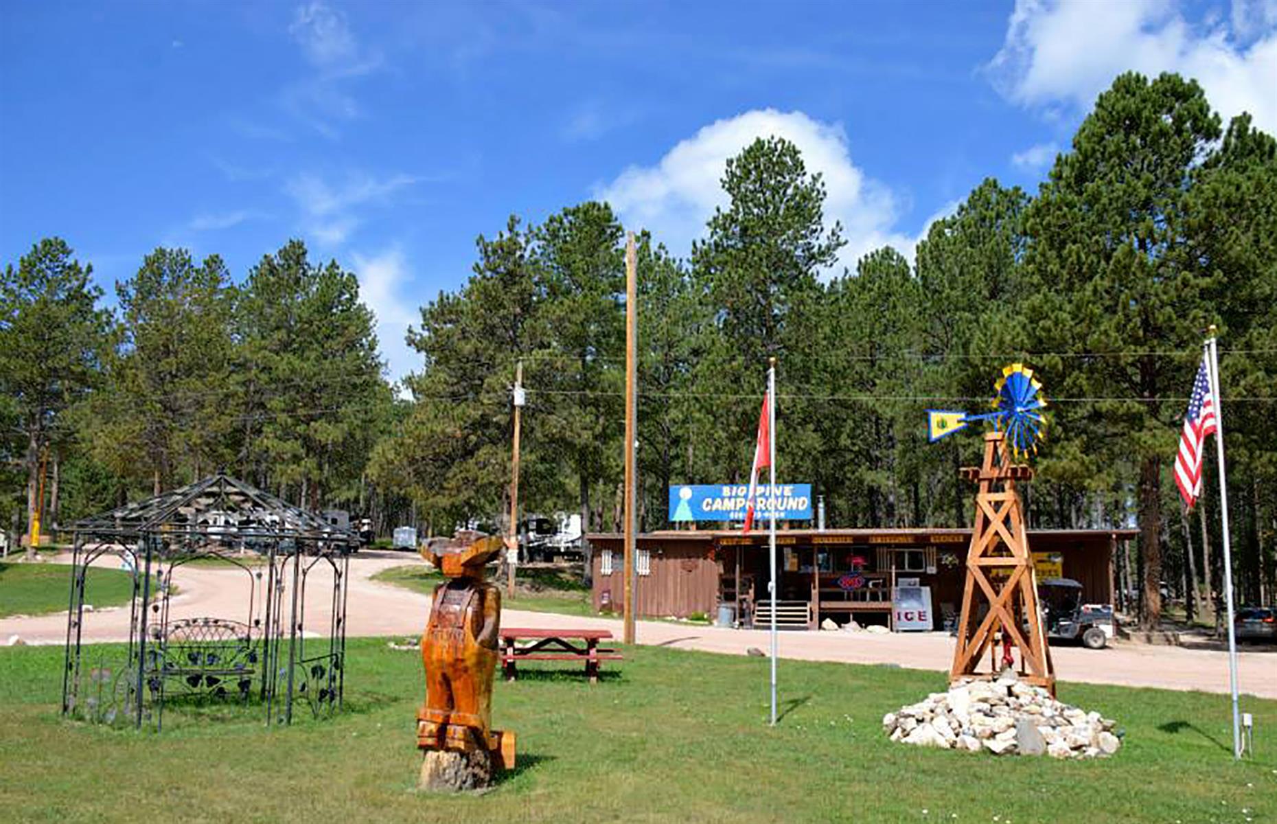 <p><a href="https://www.bigpinecampground.com/">Big Pine Campground</a> enjoys pride of place in the rugged Black Hills region of South Dakota. The spirit of the Old West lives on in this region, with its badlands and bison, and the pine-filled campground is true to its surroundings – it has a rustic camp store and no-frills lots. You'll have everything you need, though, including full hook-up sites and friendly staff on hand to help should you need them.</p>