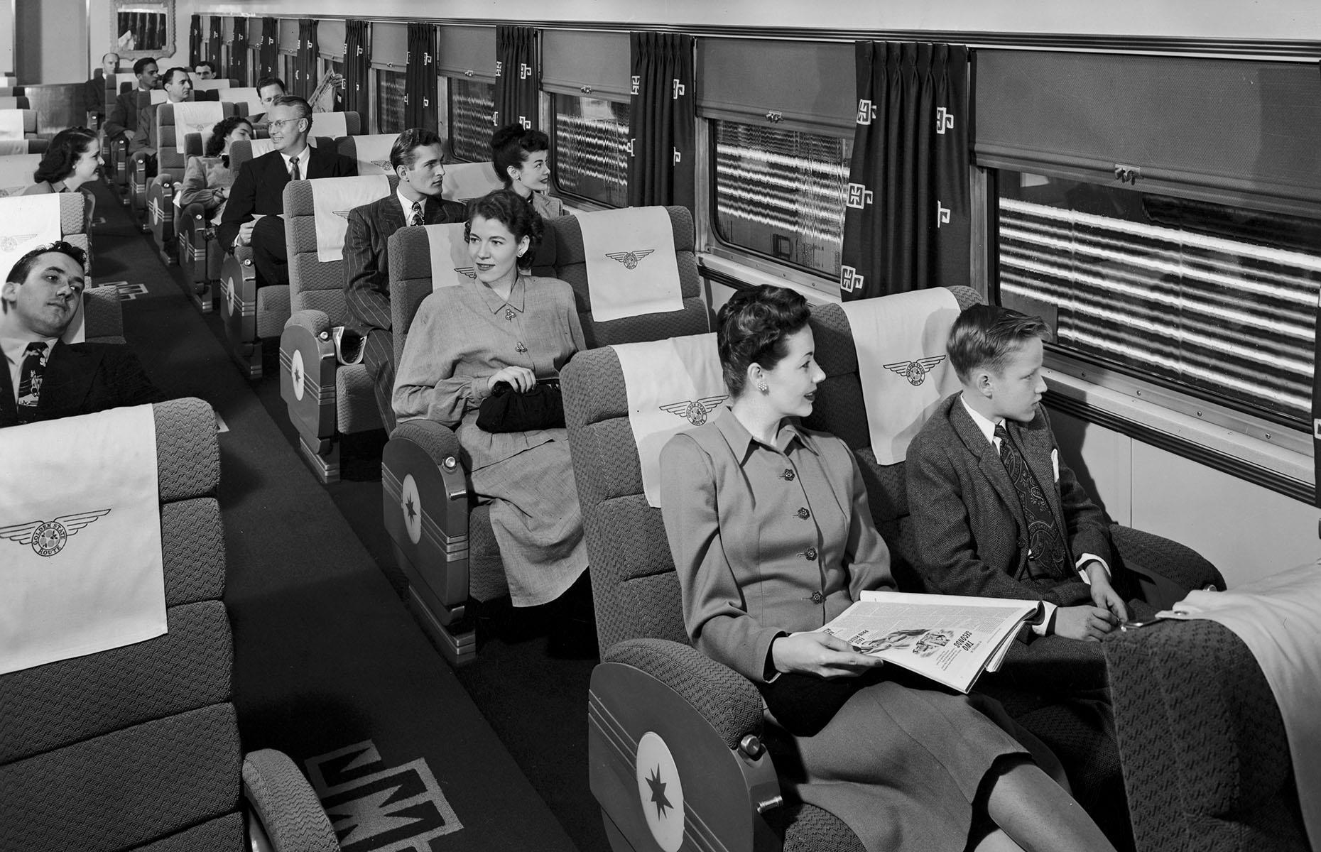 Introduced in November 1939, Rocky Mountain Rocket was one of the six streamlined trains travelling between Chicago and Denver. As competition along that route was stiff, the Rocket offered its passengers total comfort during the 13-hour trip. The train had a 32-patron diner and 14-patron cocktail lounge cars, two sleeping cars and a sleeper-observation car as well as coaches with wide and cushioned reclining seats.