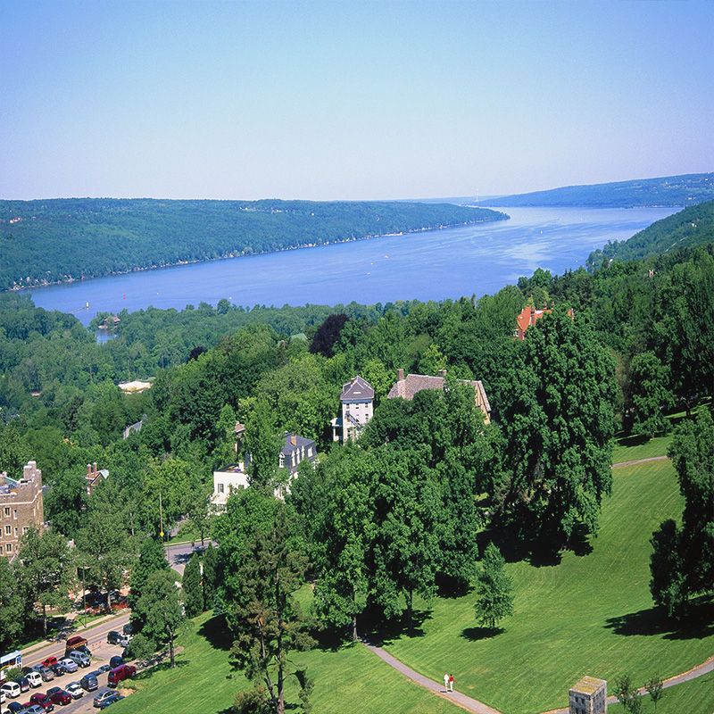 <p>Located in the Finger Lakes region of Upstate New York, Ithaca is home to one of many gorgeous lakes in the area. Surrounding the town, there are several gorges and waterfalls that make beautiful attractions to visit while hiking in the local mountains. </p>