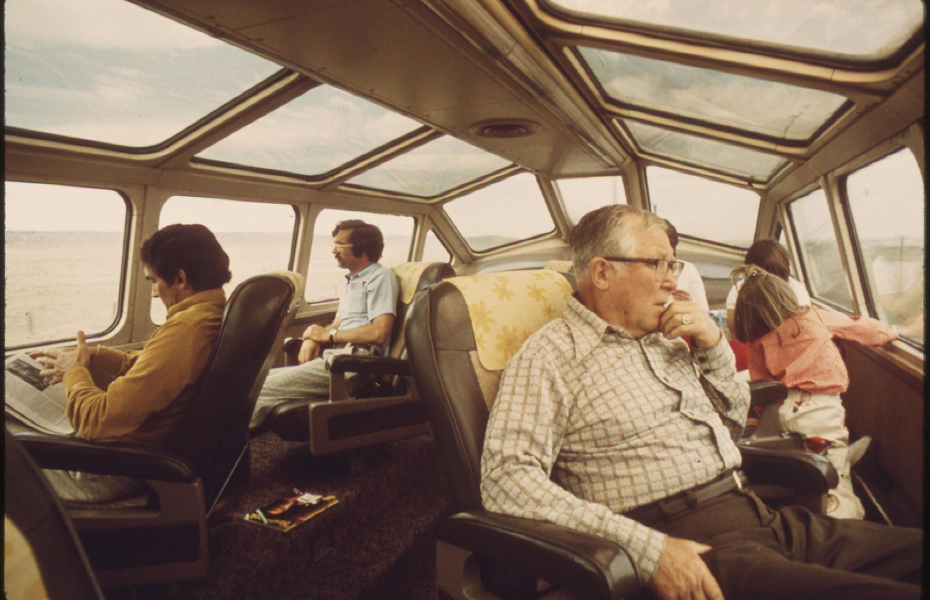 <p>An Amtrak train between Los Angeles, California and Chicago, Illinois, the Southwest Limited passed through the enchanting landscapes of New Mexico and Arizona. The new dome cars were perfect for sightseeing and were introduced as early as the 1950s by the Budd Company. Here, passengers enjoy the surrounding views in 1974 on the Southwest Limited, now Southwest Chief. Here are <a href="https://www.loveexploring.com/galleries/92839/stunning-historic-images-of-theme-parks-in-full-swing?page=1">stunning historic images of theme parks in full swing</a>.</p>