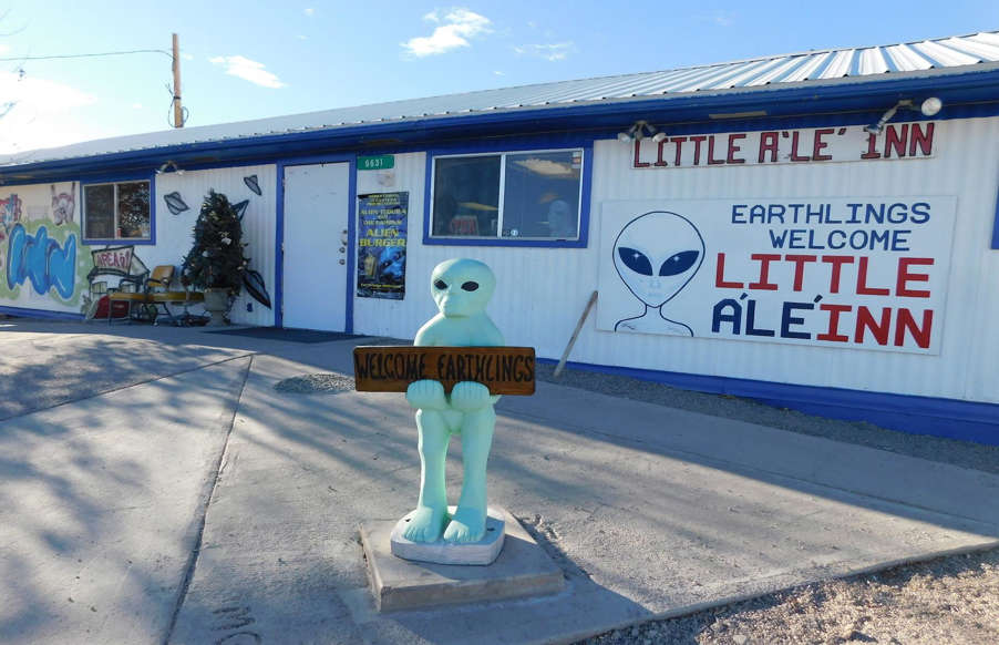 Slide 10 of 51: The small nearby town of Rachel on the so called “Extraterrestrial Highway” is a key tourist attraction. A popular stopover among UFO hunters is the alien-themed restaurant Little A'Le'Inn (pictured).