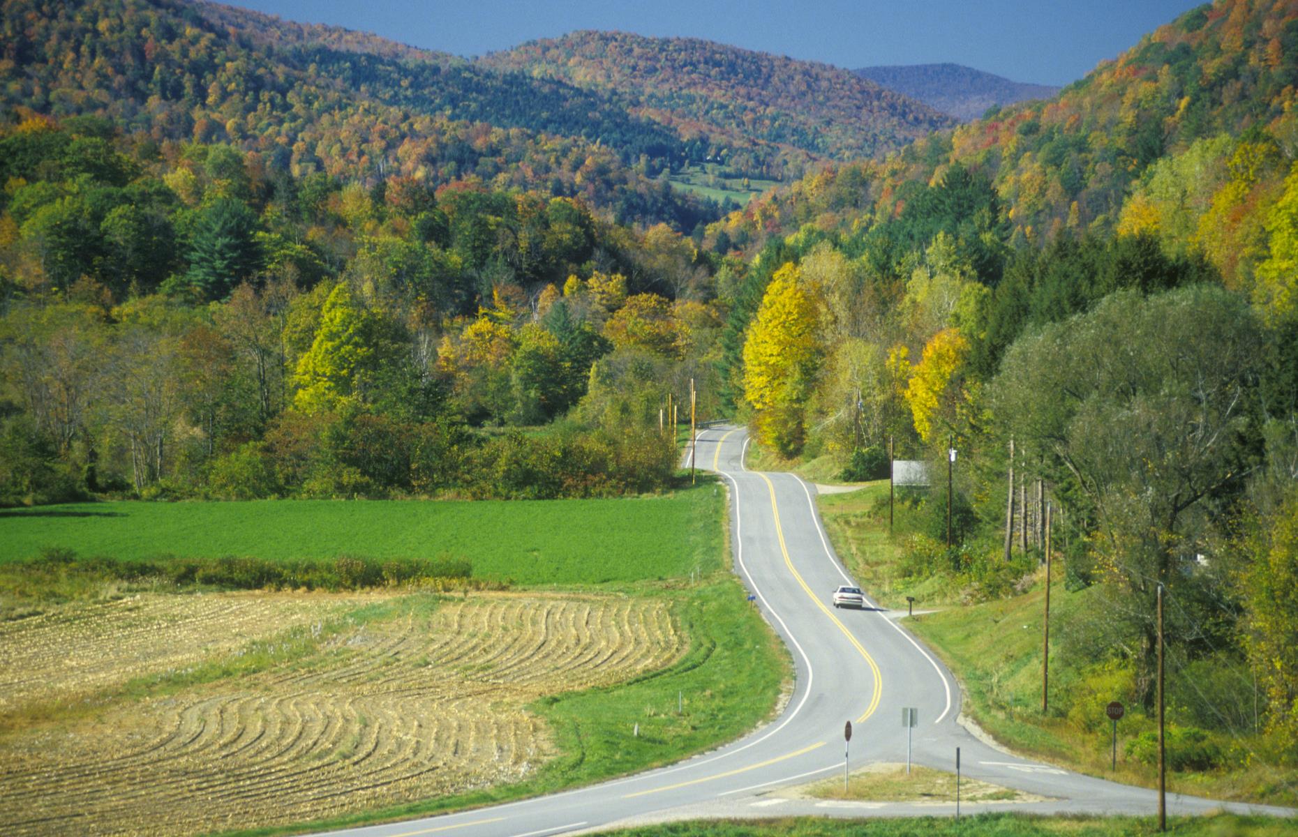<p>Following Vermont’s Scenic Route 100 Byway (pictured), this New England road trip winds from the northern town of Stowe to Weston in Windsor County. While each town has charms aplenty, the road itself steals the show. Even more impressive in the fall, it clings to the eastern edge of the Green Mountains. Without any pit stops, the 100-mile (161km) drive takes under two hours 30 minutes. <a href="https://www.loveexploring.com/galleries/97470/most-beautiful-scenic-byway-in-every-state?page=1">Discover the most beautiful scenic byway in every state</a>.</p>