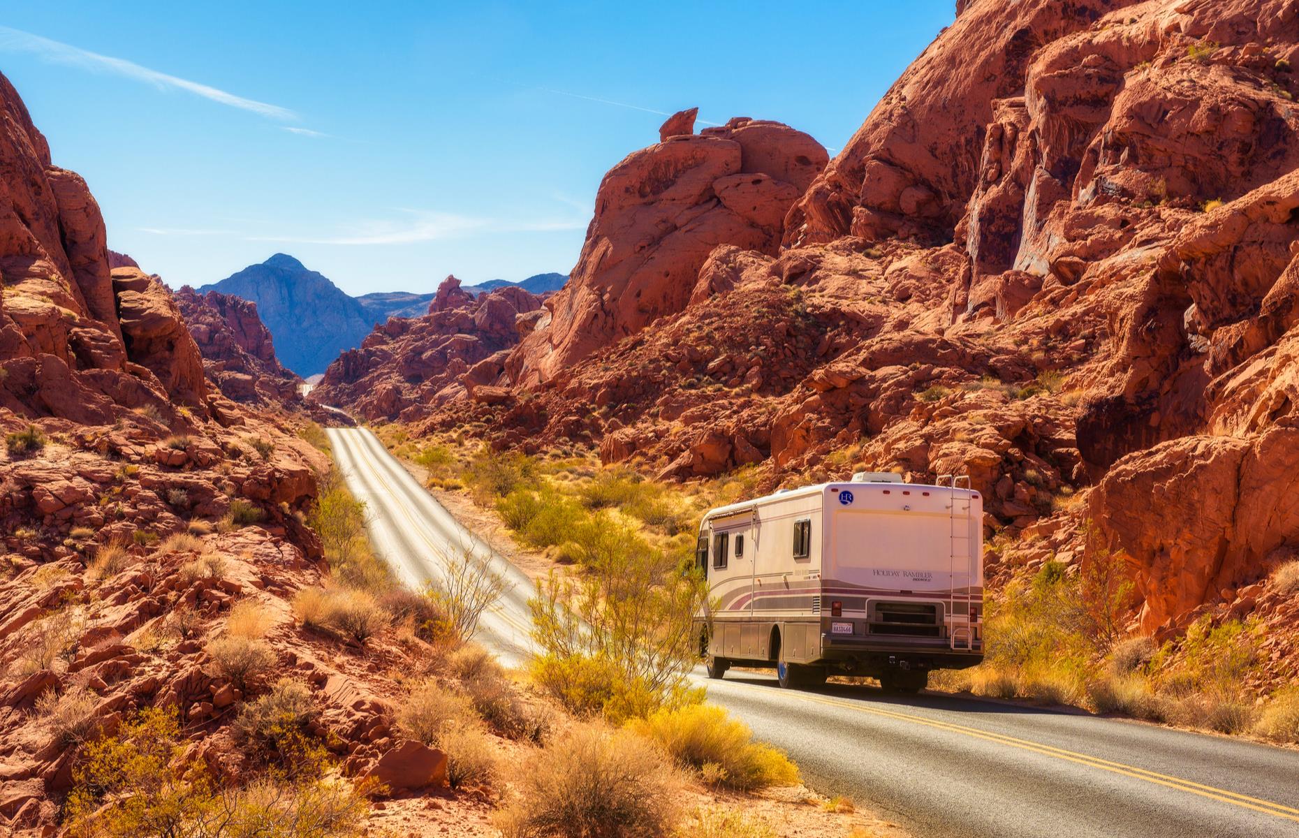 <p>The red rocks of the Valley of Fire State Park, near Overton, feel worlds apart from the bright lights and bustle of Sin City – but actually, they’re less than 70 miles (113km) away. Drivers can strike out from Vegas on I-15 then, for added drama, join the Valley of Fire Highway. This epic road cuts right through the red-rock formations that give the Valley of Fire its name. From here the picturesque Northshore Road winds up to the Overton area, where there are a few hotels and RV parks (it's wise to reserve somewhere in advance).</p>