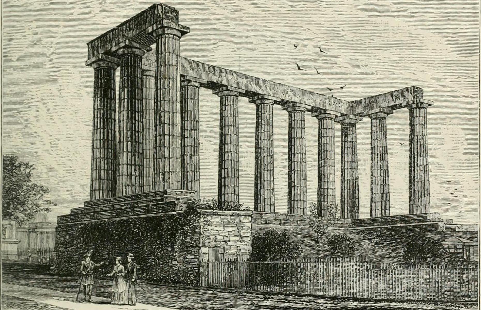 Slide 6 of 31: This half-finished landmark might look more at home perched on a craggy outcrop in Athens but it actually sits atop Edinburgh’s Calton Hill. Envisaged as a tribute to fallen Scottish fighters in the Napoleonic Wars, the monument was to be an exact replica of the Parthenon, the ancient temple that forms part of the Acropolis. Funds were raised in the early 1820s by a group of Edinburgh’s wealthy elites and ground broke in the same decade. The structure is pictured here circa 1881.