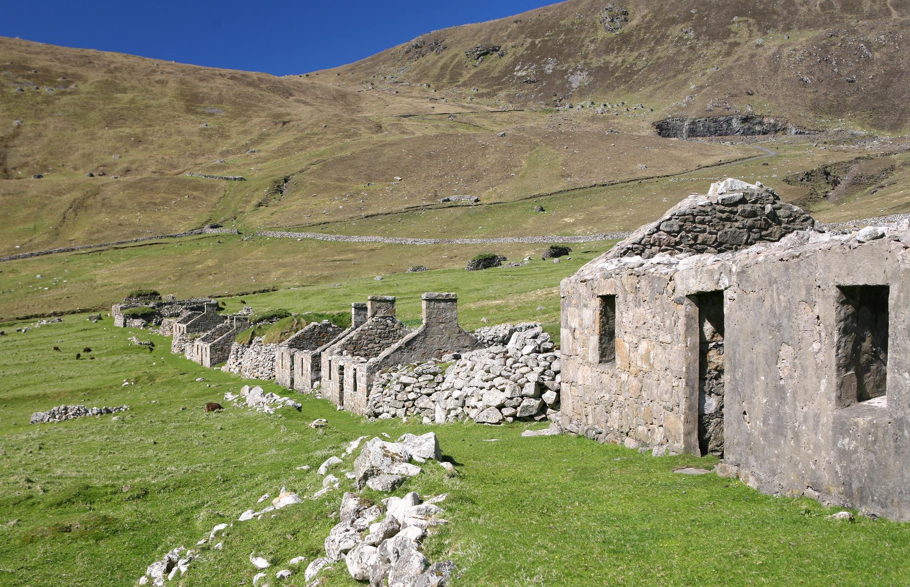 Slide 9 of 35: The community on Hirta survived for many hundreds of years but by the late 1800s, increased tourism posed a threat to the islanders’ traditional way of life. Attempts to modernize the island were futile and flimsy houses built at the end of the 19th century could not withstand St Kilda’s merciless weather. Residents began to leave the island and by the 1930s, the last inhabitants left Hirta behind. Now tourists can visit the far-off isles and spot the crumbling stone houses and the Soay sheep that call the island home. 