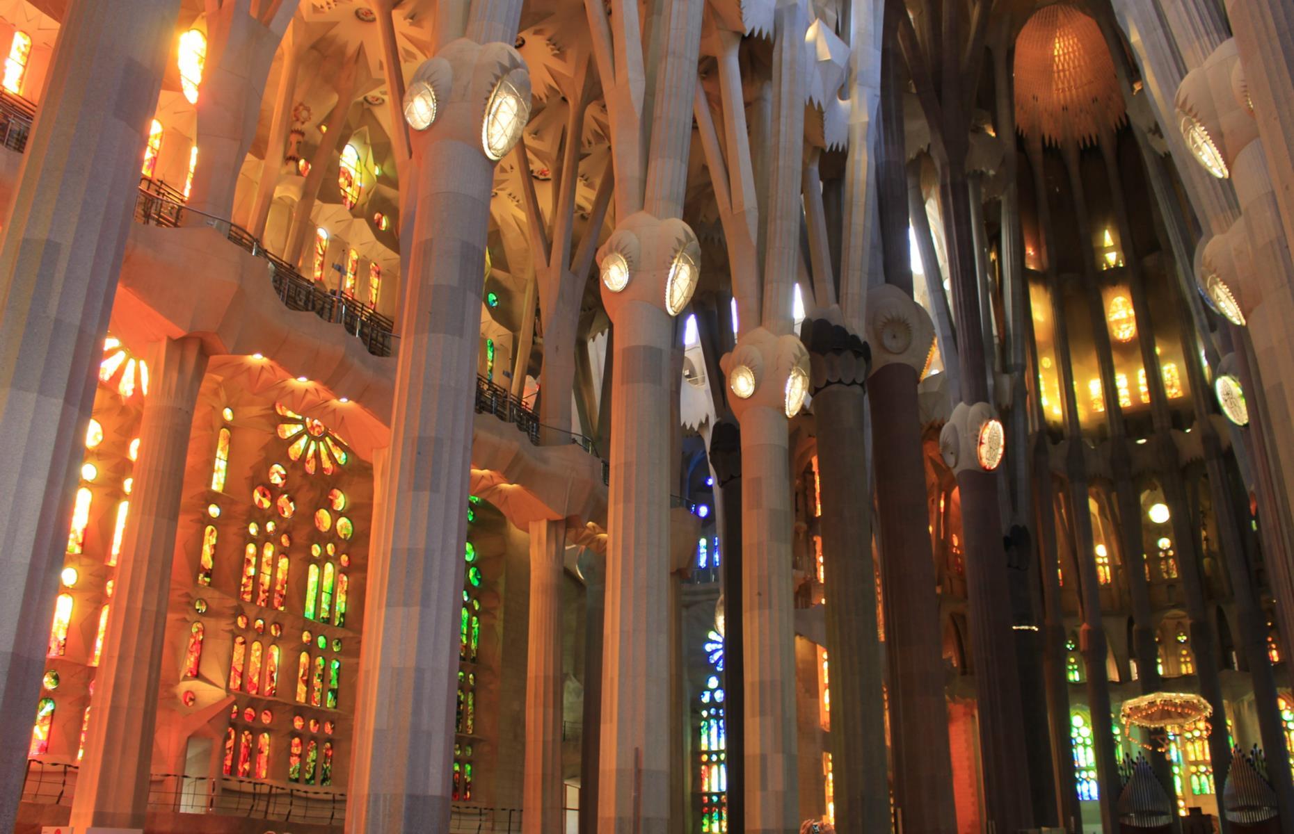 Slide 9 of 45: Visitors who wince at the thought of climbing stairs, fear not, La Sagrada Família has a set of secret elevators to take you straight to the top. This is a surprising feat when you consider the narrowness of the towers, not to mention the fact they’re not built in straight lines. Once you have reached the top you can enjoy excellent views across Barcelona, exhaustion-free. The building has reopened to visitors but has restrictions and safety rules in place.