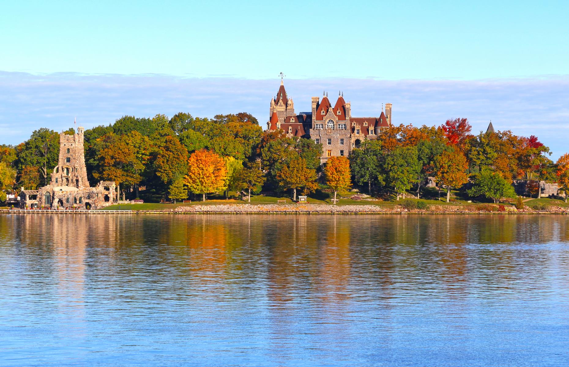 Slide 30 of 31: Named after its visionary – affluent hotelier George C. Boldt – Boldt Castle was intended to be a private estate. The castle was a labor of love – literally – as Bolt built the sprawling confection as a show of love for his wife, Louise, who sadly passed away during its construction. Upon her death, bereft Boldt abandoned the project and it stood unfinished on Heart Island until the 1970s.