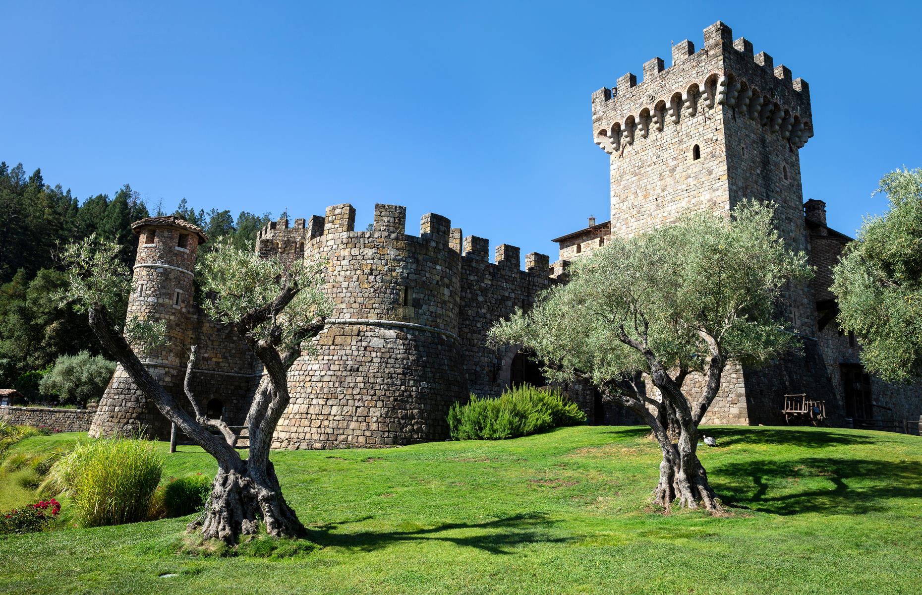 Slide 28 of 31: Dario Sattui didn’t rush into building Castello di Amorosa – he did his groundwork first. The impressive structure is modeled on a 13th-century Tuscan castle and surrounded by acres of woodland. Sattui also spent years visiting Europe before setting up his own winery here in Napa Valley. In fact, he bought and renovated a slew of smaller palatial properties in Italy before he embarked on his master project.