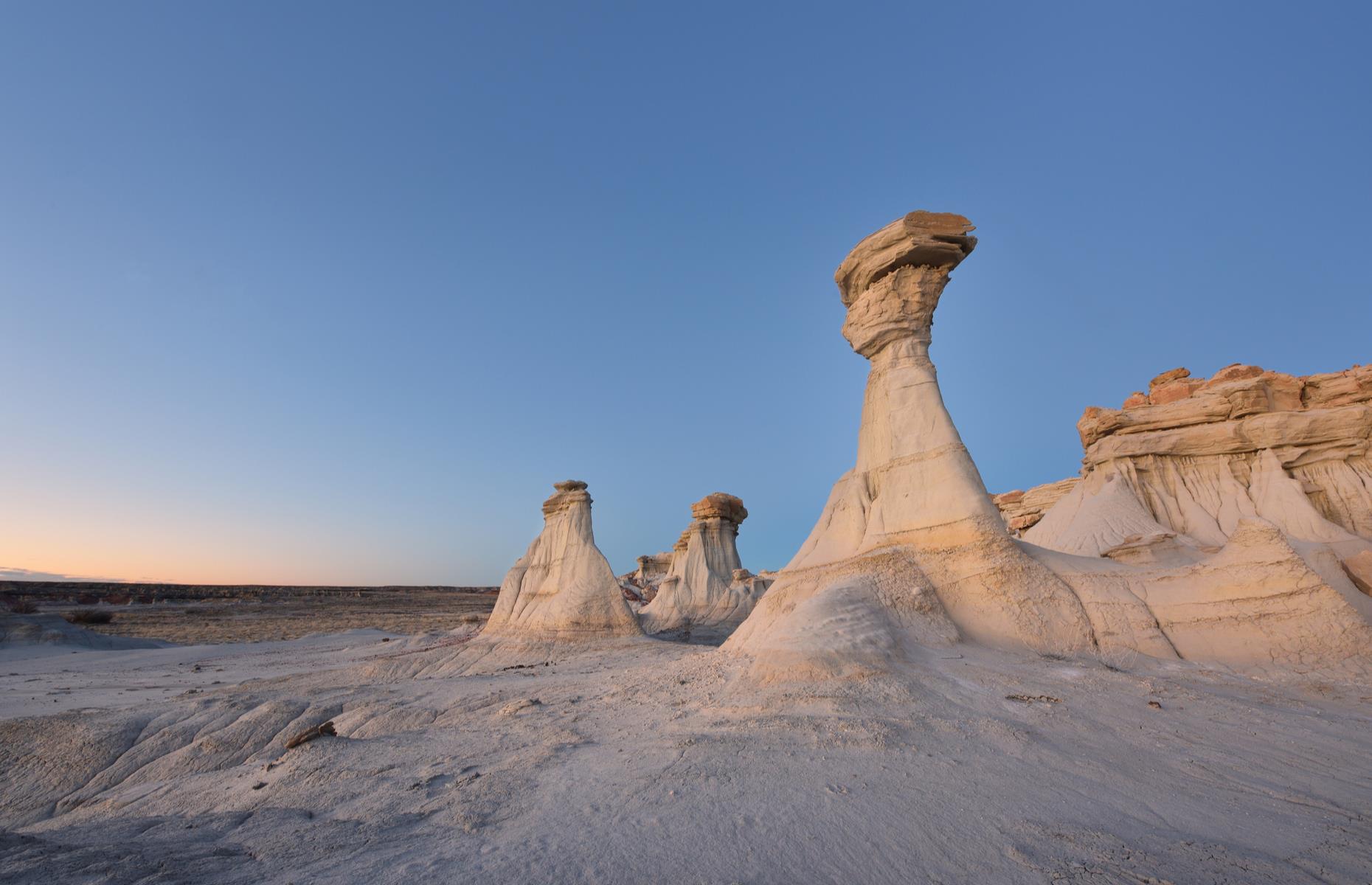 An alien landscape in northern New Mexico, Ah-Shi-Sle-Pah Wilderness is formed of bizarre hoodoos and teetering, mushrooming rock towers. The pale clay formations have been carved out by water and wind over many thousands of years, and numerous fossils have been found in the area, including ancient dinosaur remains. There are no trails here and it's challenging terrain, so best reserved for the most seasoned of hikers. Be sure to check conditions before you go.