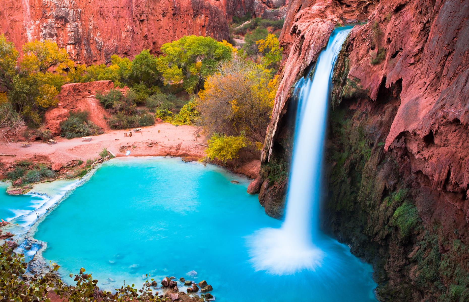 <p>It's hard to believe that this secluded slice of America's backyard exists within the Grand Canyon (the second most-visited national park in the US). But it does. The Havasupai Tribe have lived in the village of Supai since AD 1300 and, in part down to the arduous eight-mile (12.8km) trek it takes to reach it, the area has stayed largely off the tourist radar. Those who commit to the hardy hike will be rewarded with waterfalls plunging towards eye-popping blue pools reminiscent of Turkey's Pamukkale. Visits are currently suspended due to COVID-19 with more information available <a href="https://www.nps.gov/grca/planyourvisit/havasupai.htm">here</a>.</p>