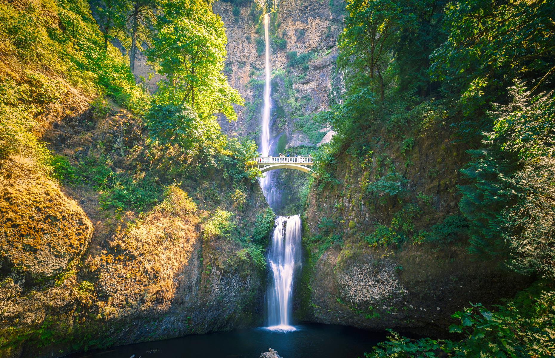 <p>It's hard to believe this towering waterfall is just a 30-minute jaunt from Portland. Crashing over more than 600 feet (182m) of craggy bluffs, the two-tiered Multnomah Falls collect in a deep blue pool at the base. The best view over the falls is from Benson Bridge, built in 1914, and refurbished after a damaging fire – suspended 70 feet (21m) in the air, it's close enough to feel the spray. Sadly the falls are temporarily closed due to COVID-19 but check <a href="https://www.fs.usda.gov/recarea/crgnsa/recarea/?recid=30026">the website</a> for updates. </p>