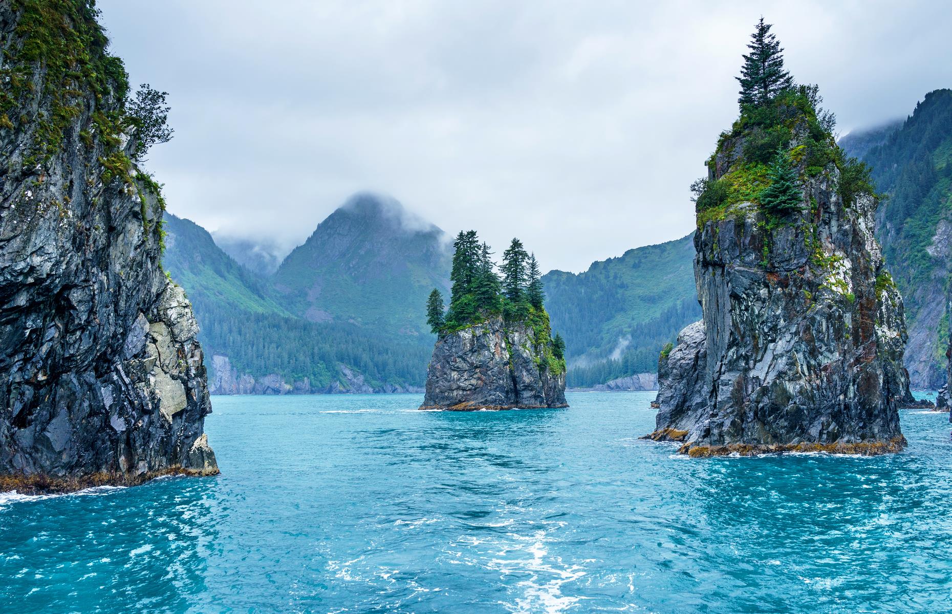 At a quick glance, this bay, with its blue waters and sea stacks, could be in Southeast Asia – instead it's actually the chillier waters of Alaska's Kenai Fjords National Park. The product of millennia of erosion, these sea stacks can be found peppered across the park, from Aialik Bay to the craggy Chiswell Islands. They're home to seabirds such as cormorants and puffins, plus the park's resident bats. The best way to take them in is from a kayak on the water.