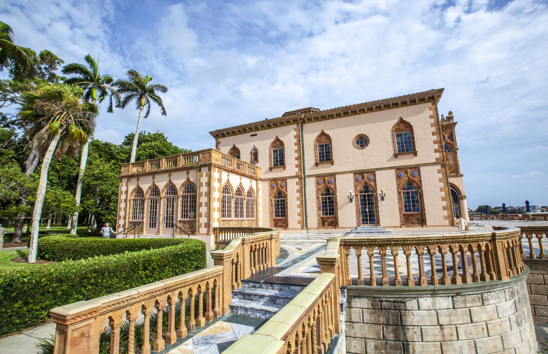 <p>This glittering residence was inspired by the palazzos of Venice and was built in the Venetian-Gothic style during the Roaring Twenties. It was the home of notorious circus master John Ringling and his family, and the eccentric character lived here right up until his death in 1936. Since then, the home has been donated to the state of Florida and has undergone extensive renovations. Today visitors can enjoy tours of the ornate space, peering into private bedrooms and sumptuous communal areas, and drinking in the tile-embellished terra cotta façade too. Please note there are some <a href="https://www.ringling.org/hours-and-admission">special arrangements</a> for visitors during CVOID-19.</p>