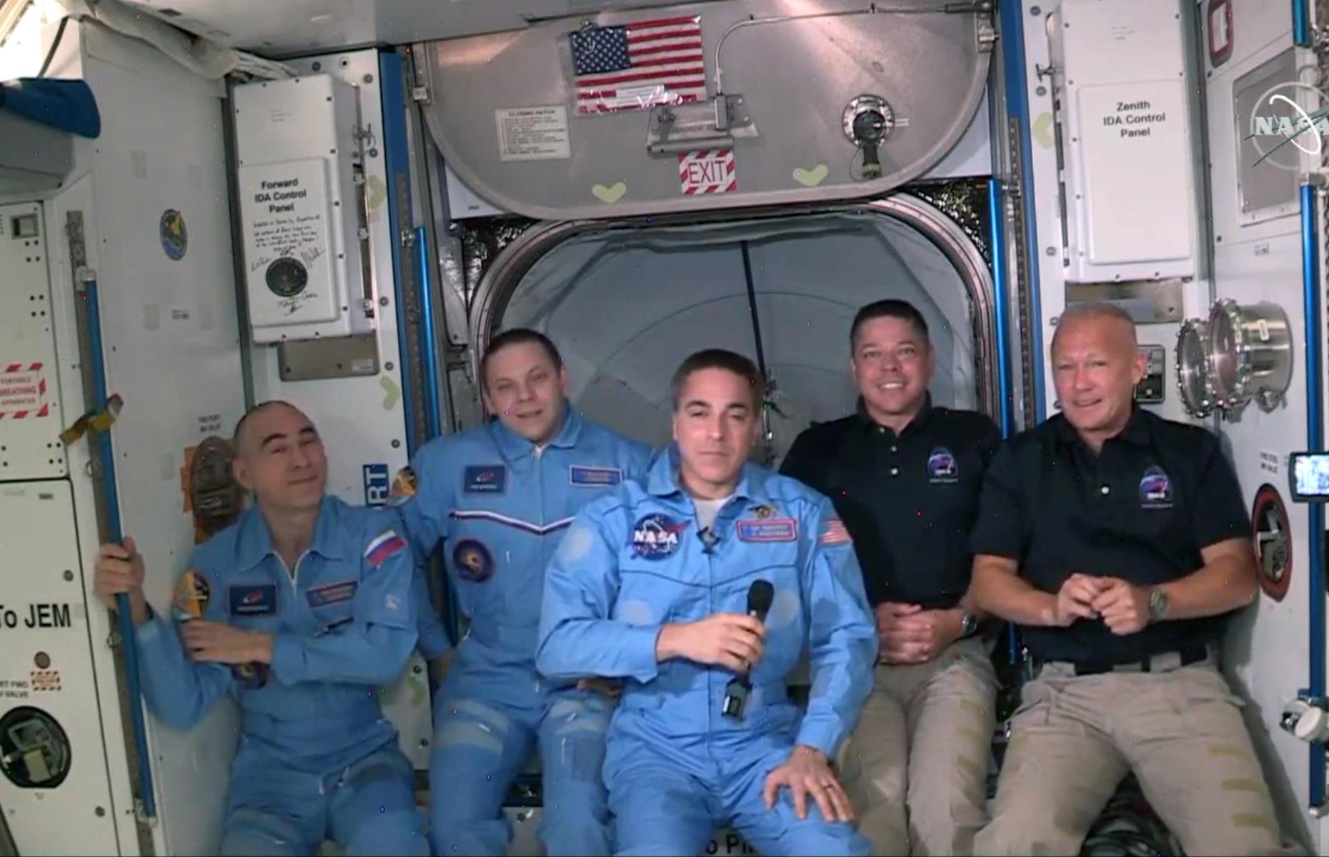 <p>Musk had more success this year, when SpaceX worked with NASA to send a team of astronauts to the International Space Station on 31 May. Doug Hurley (right) and Bob Behnken (second right) joined NASA astronaut Chris Cassidy (centre) and Russian cosmonauts Anatoly Ivanishin (left) and Ivan Vagner (second left) 19 hours after the SpaceX Falcon 9 rocket blasted off from Kennedy Space Center. The two astronauts then travelled in the Crew Dragon spacecraft to the Space Station. The mission's equipment was supplied and operated by SpaceX, in what was the first time NASA worked with a commercial partner rather than use its own aircraft, which it retired nine years ago.</p>
