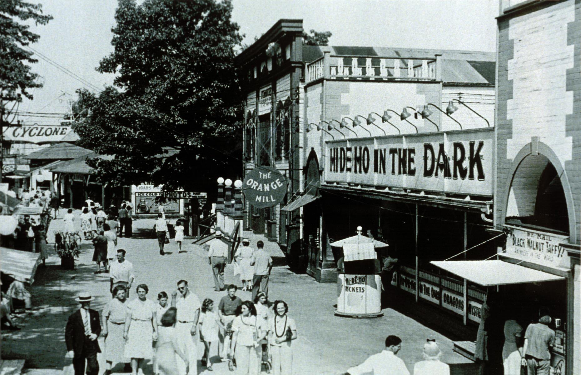 Slide 13 of 35: The park, with its sought-after location on the shores of Lake Erie, went from strength to strength through the 20th century. A favorite attraction throughout the late 1930s and 1940s was Hi De Ho In The Dark, a kitsch fun house filled with mirrors.