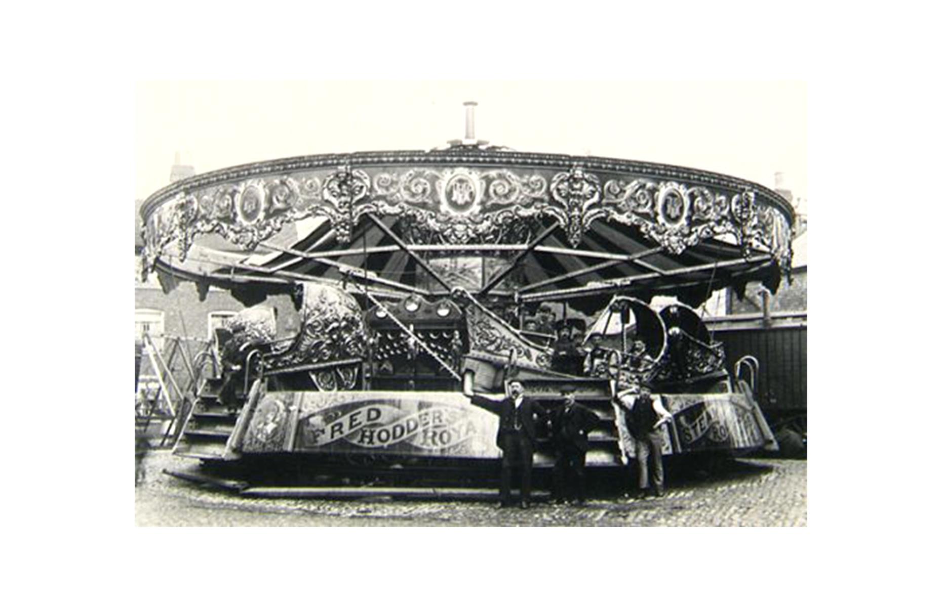 Slide 29 of 35: Dreamland's history may have been rocky – with the war years and devastating fires both taking their toll – but this beloved theme park on the Kent Coast is still something of an institution. The site dates back to the 1870s, with its dance hall and restaurant drawing early visitors. Another of its initial attractions was the Sea-On-Land carousel, pictured here in the 1880s. 