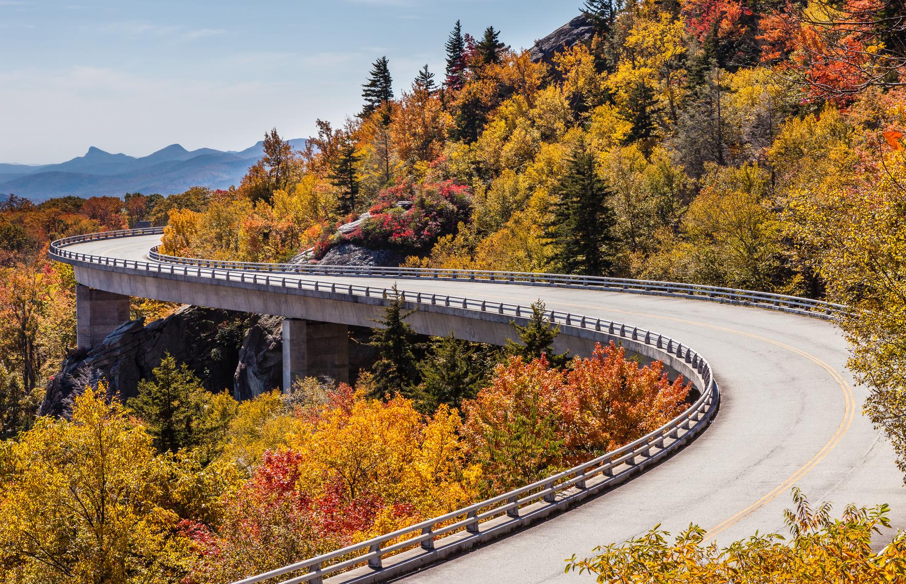 <p>The <a href="https://www.blueridgeparkway.org/">Blue Ridge Parkway</a> links up Shenandoah National Park in Virginia to the North Carolina portion of the Great Smoky Mountains National Park, so you’re guaranteed a spectacular start and finish. In between are 469 glorious miles (755km) of highlights, including views of the mist-shrouded Appalachian Highlands, thick forest (particularly gorgeous in fall) and waterfalls.</p>