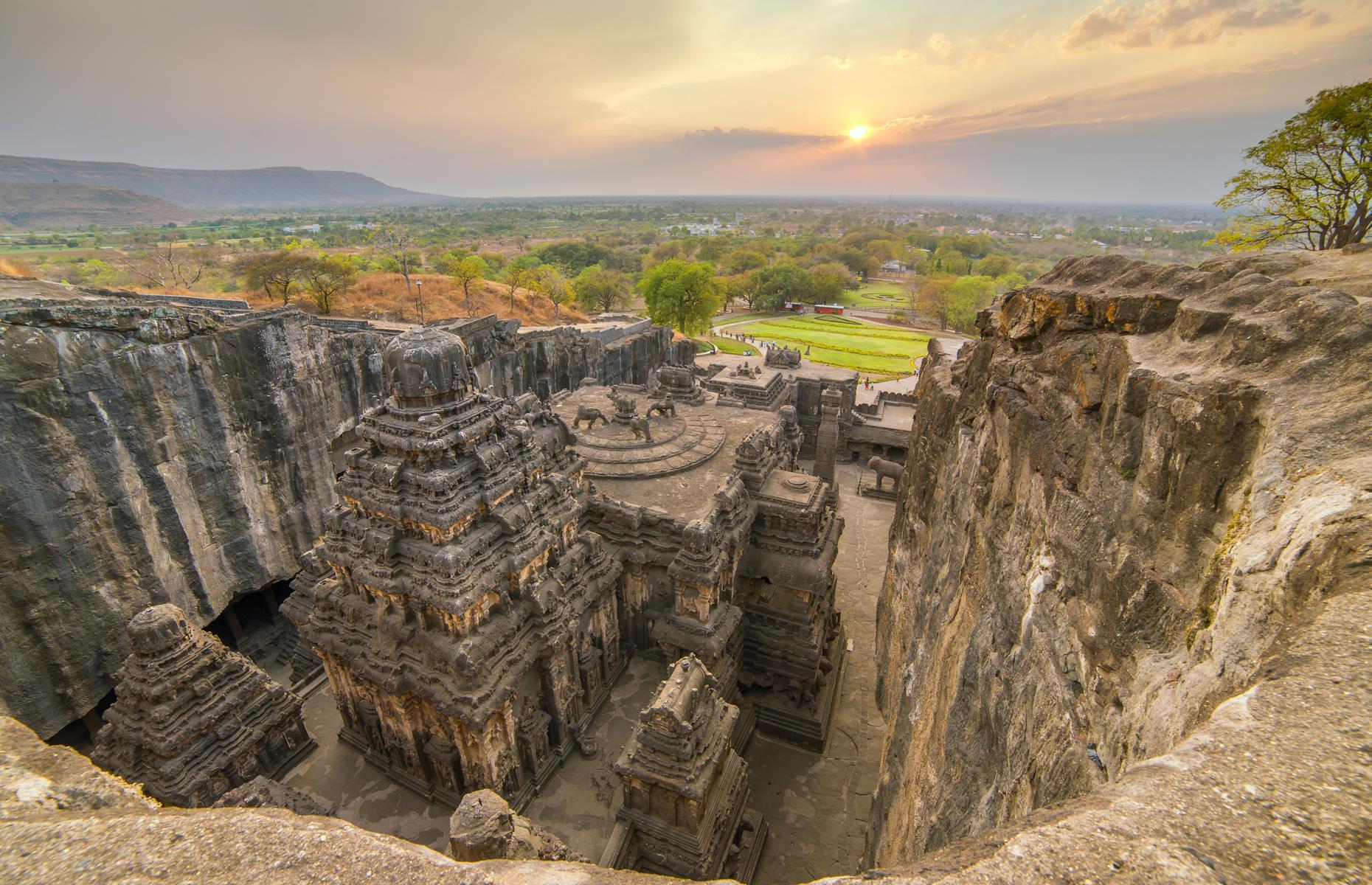 Slide 42 of 50: These incredibly intricate rock-hewn temples and monasteries are close to the Indian village of Ellora in Maharashtra state. There are 34 in total, a mixture of Buddhist, Hindu and Jain monuments, and elaborate carvings of deities, flowers and life-size elephants fill the space. The caves are thought to date back to between AD 600 and 1,000, and until recently it has been a mystery as to how the monuments have remained so beautifully preserved.