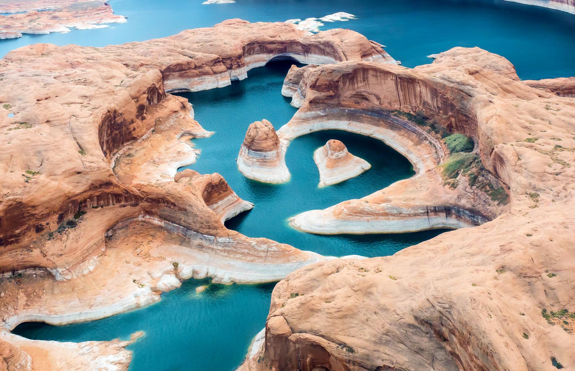 Slide 45 of 45: The state of Utah has a bounty of scenic vistas, from the jagged rocks of Bryce Canyon to the green peaks of Wasatch Mountain State Park up north. But one of the most impressive bird's-eye views is of Reflection Canyon, a dramatic rock formation in the Glen Canyon National Recreation Area. The canyon is remote, and therefore best seen from the air.