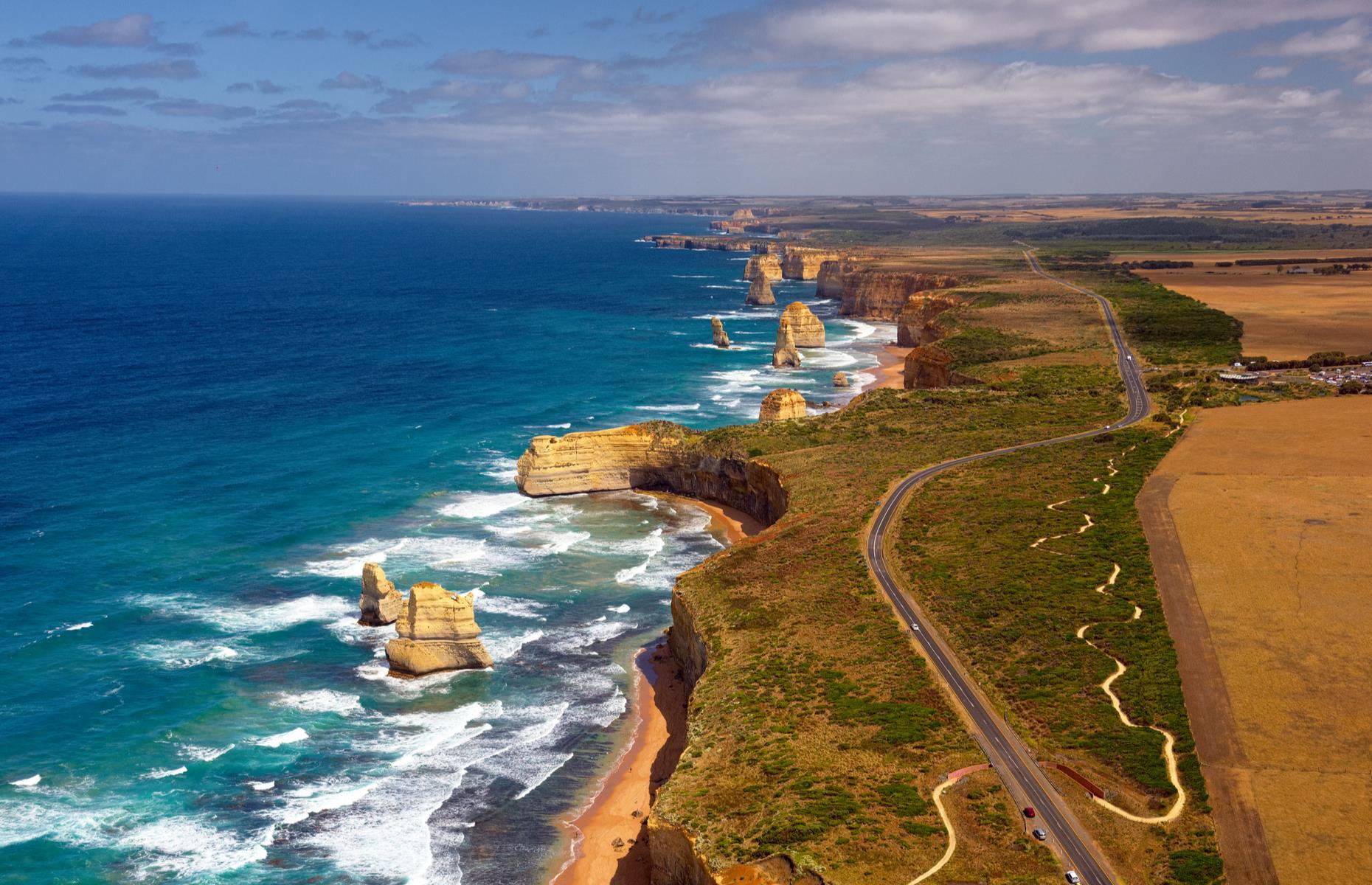 <p>Arguably Australia's most famous drive, the Great Ocean Road in Victoria is everything its name promises: soaring ocean vistas, sheer cliffs, and near-deserted surf beaches. The 151-mile-long (243km) road goes from Torquay in the east to Allansford and it was constructed along the storm-ravaged coast in the 1920s by Australian servicemen who returned from the First World War and is officially the world's largest war memorial. Its most famous feature is the Twelve Apostles, a striking rock formation.</p>