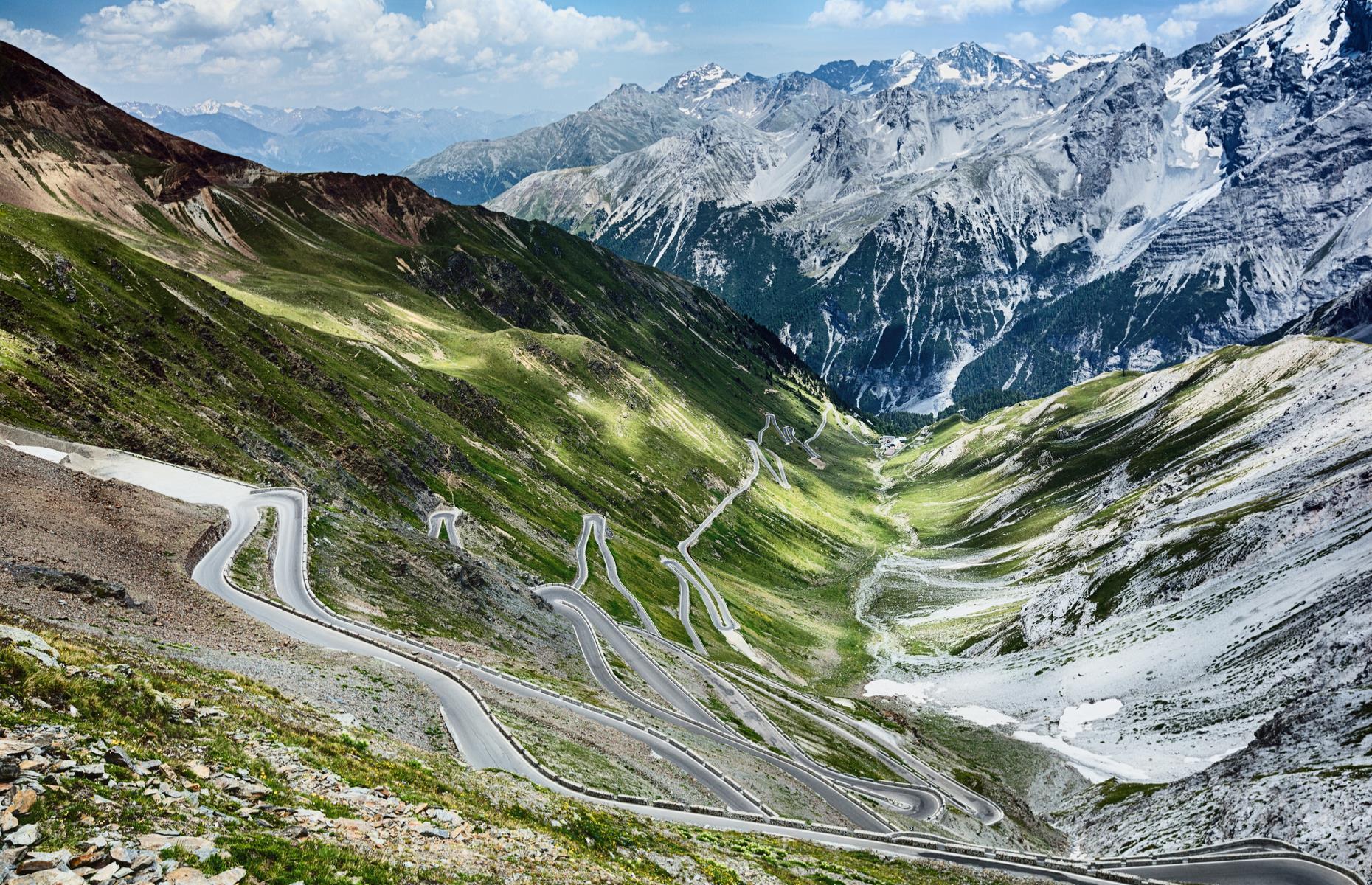 Cyclists, motorbikers and motorists alike laud this infamous mountain pass in the Italian alps near the Swiss border as one of the ultimate roads. At just over 9,000 feet (2,743m), Stelvio Pass is the second highest mountain pass in the Alps. But it's the 48 hairpin turns that make it the most amazing. The original road dates back to the 1820s. It's open between May and November.