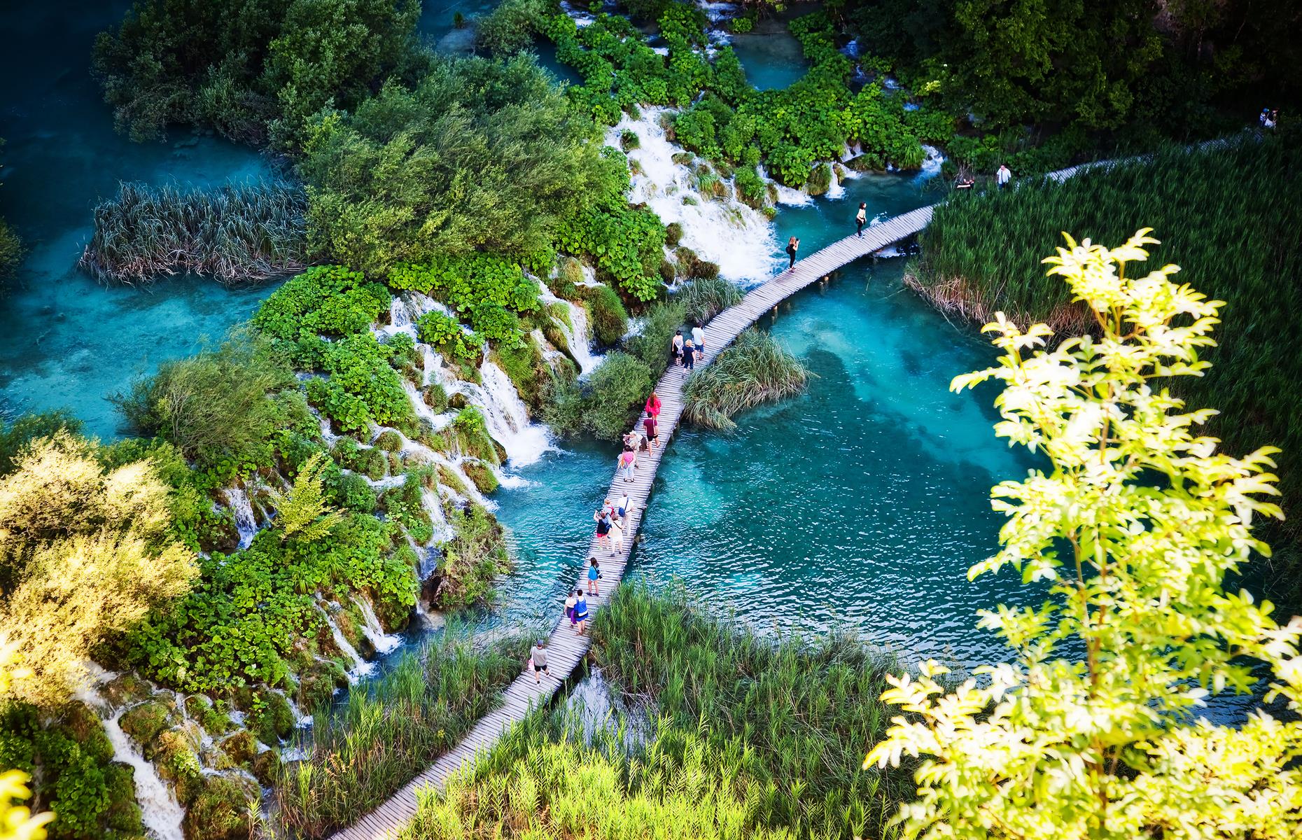 The lake formations call for slow, meditative walking, via easy trails and pleasant, water-crossing boardwalks. People admire cascading waters – including the 229-foot (70m) Veliki Slap, shimmering with mist – at their leisure. But beware: swimming is prohibited in the park.