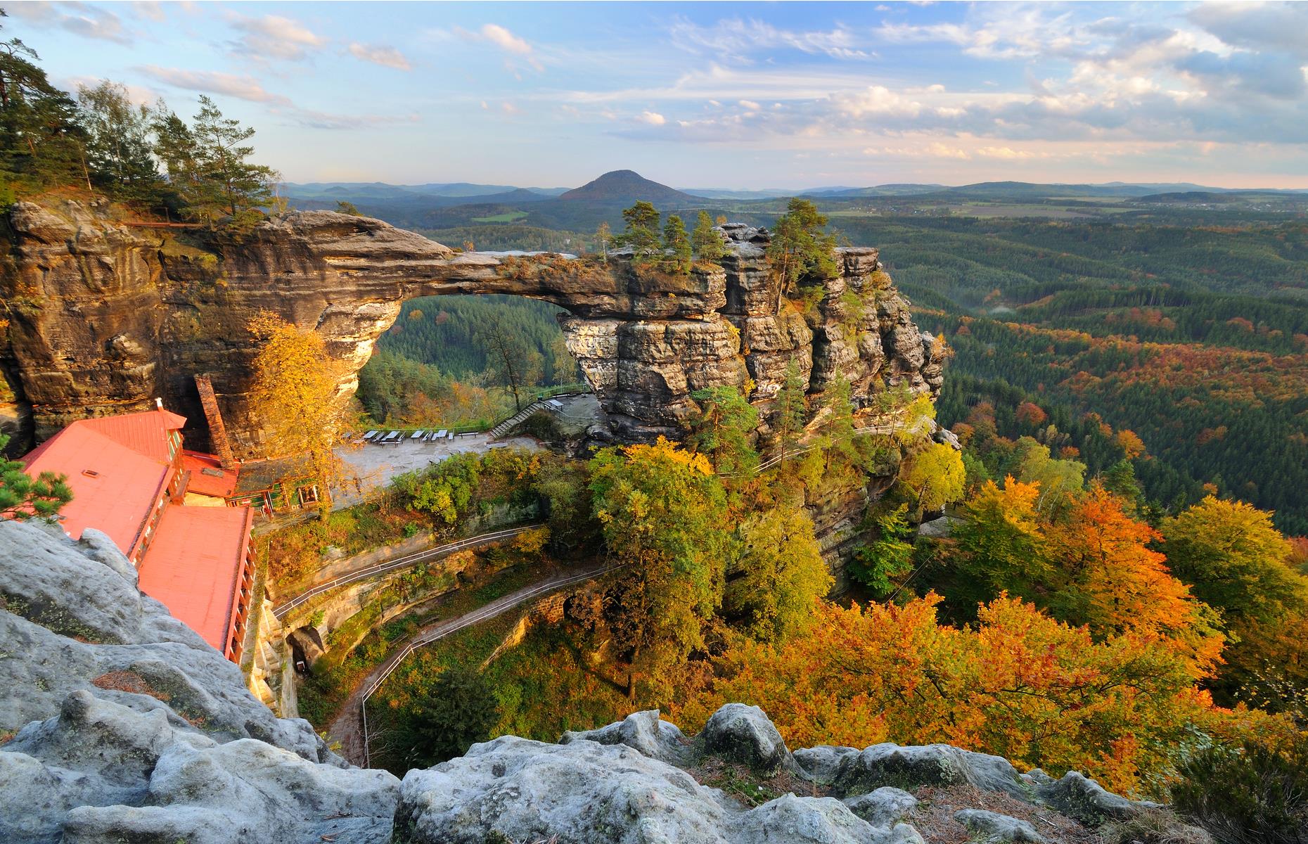 <p>One iconic sight is the Pravčická Archway: spanning 85 feet (26.5m), it's the largest natural sandstone arch in Europe. It's easily reached via walkways and steps, and there’s a pretty chateau next door called the Falcon’s Nest, dating from 1881. A boat ride up the craggy, charismatic Kamnitz or Kamenice gorges is a bit more relaxing though.</p>