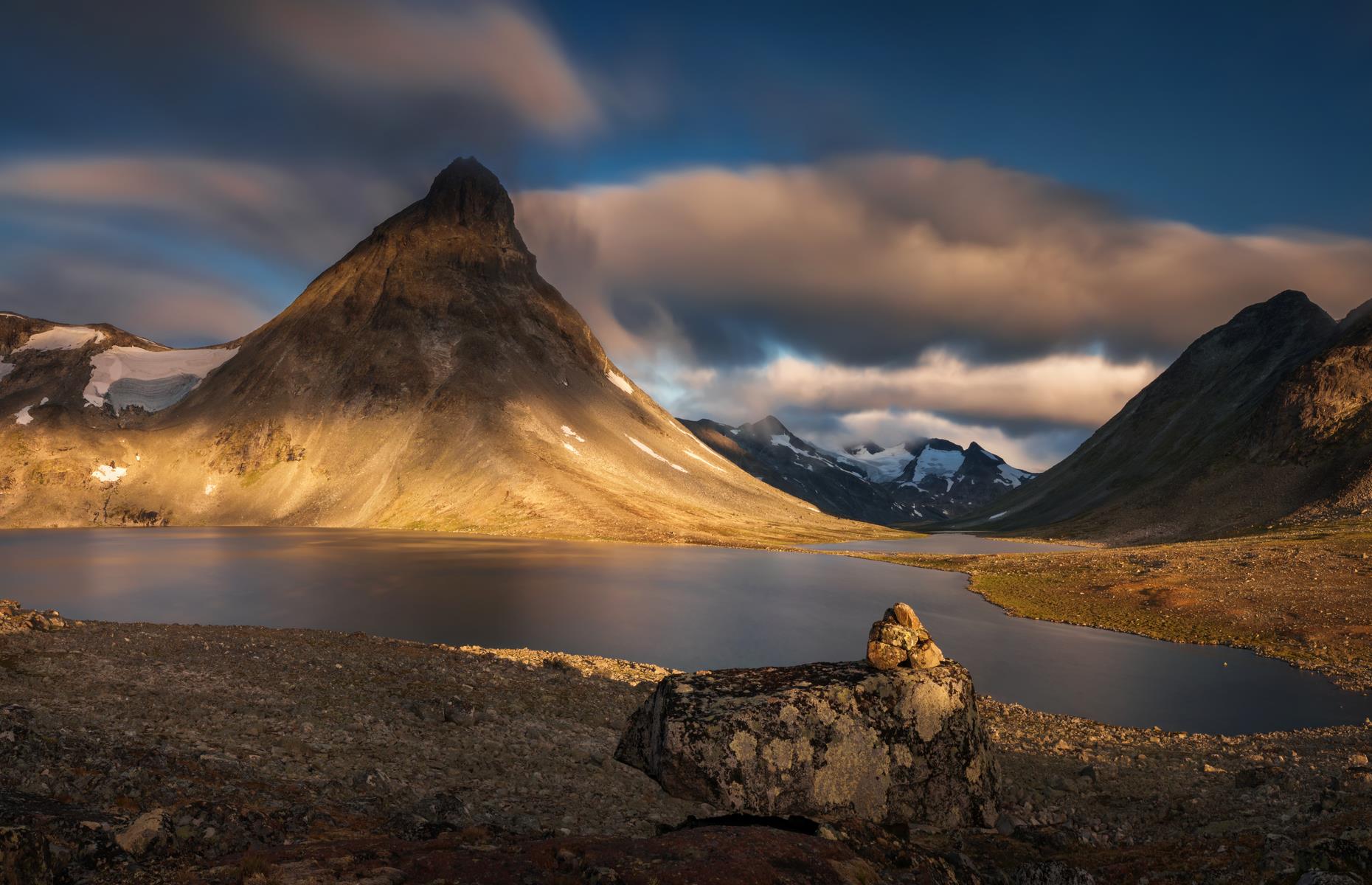 Distinguished by jagged mountains, steep slopes, giant plateaus and green-blue water, you’ll find the 444-square-mile (1,150sq km) Jotunheimen National Park in the heart of Norway. The capital, Oslo, is four hours south by car. It’s home to 29 of Norway’s highest mountains, including the tallest, Galdhøpiggen, at 8,100 feet (2,469m), and the strikingly cone-shaped Kyrkja, pictured here.